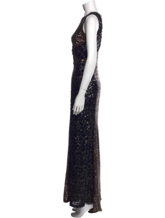 Badgley Mischka Crew Neck Long Dress