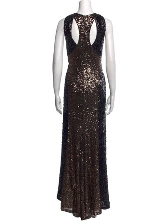 Badgley Mischka Crew Neck Long Dress