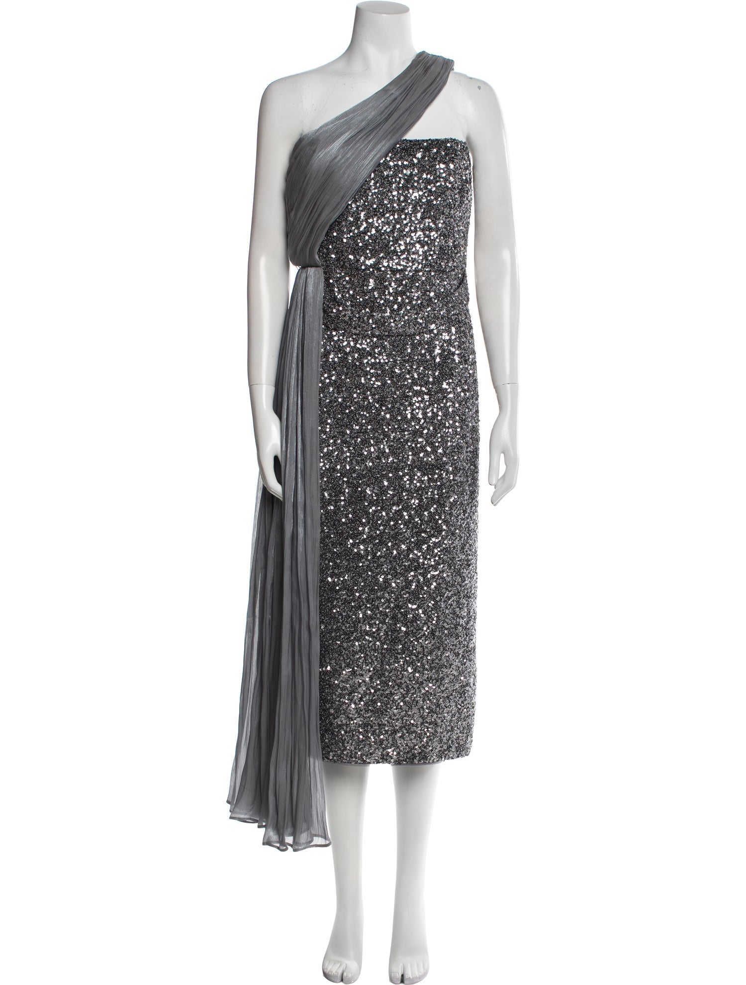 Badgley Mischka One-Shoulder Knee-Length Dress w/ Tags