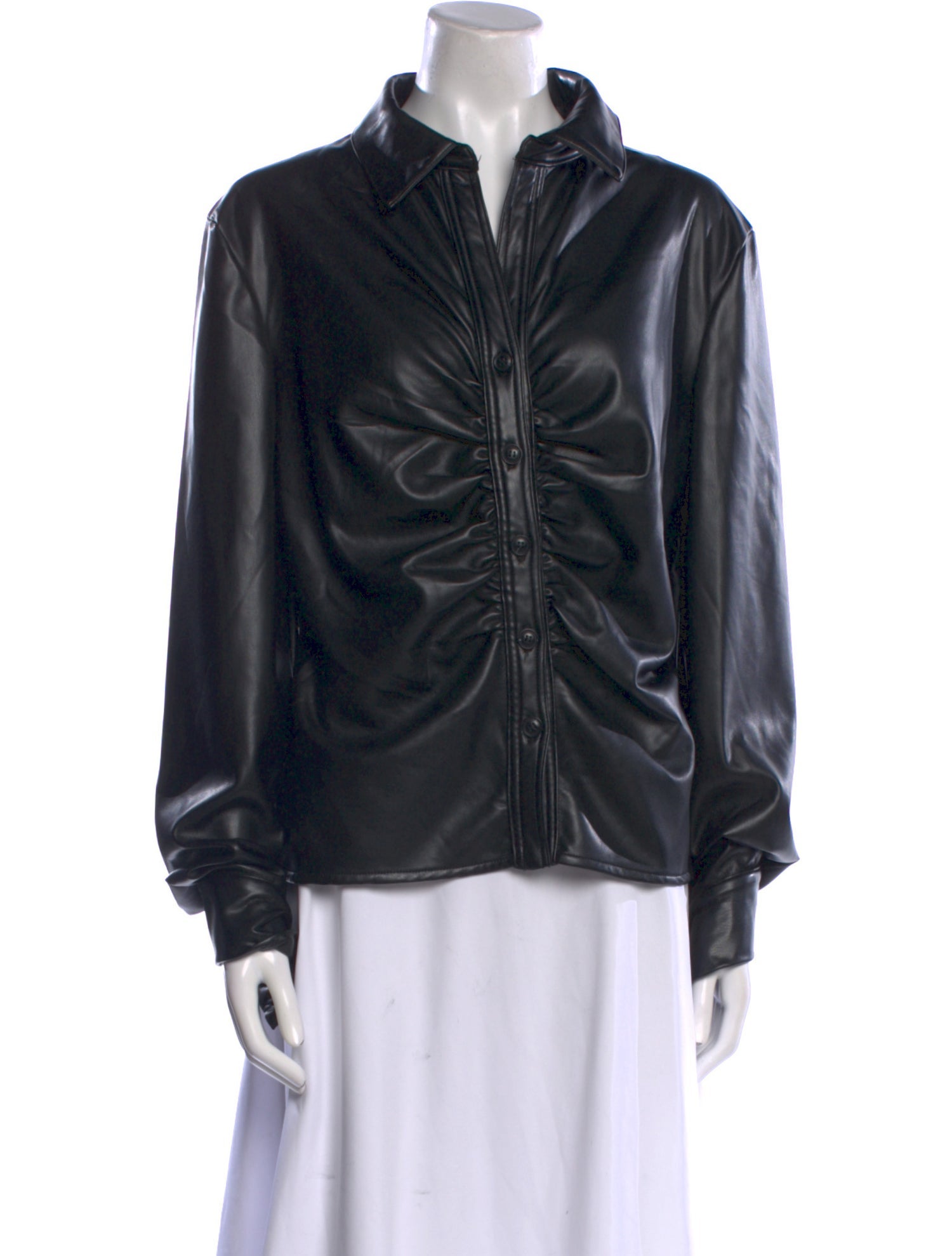 Badgley Mischka Mock Neck Long Sleeve Button-Up Top