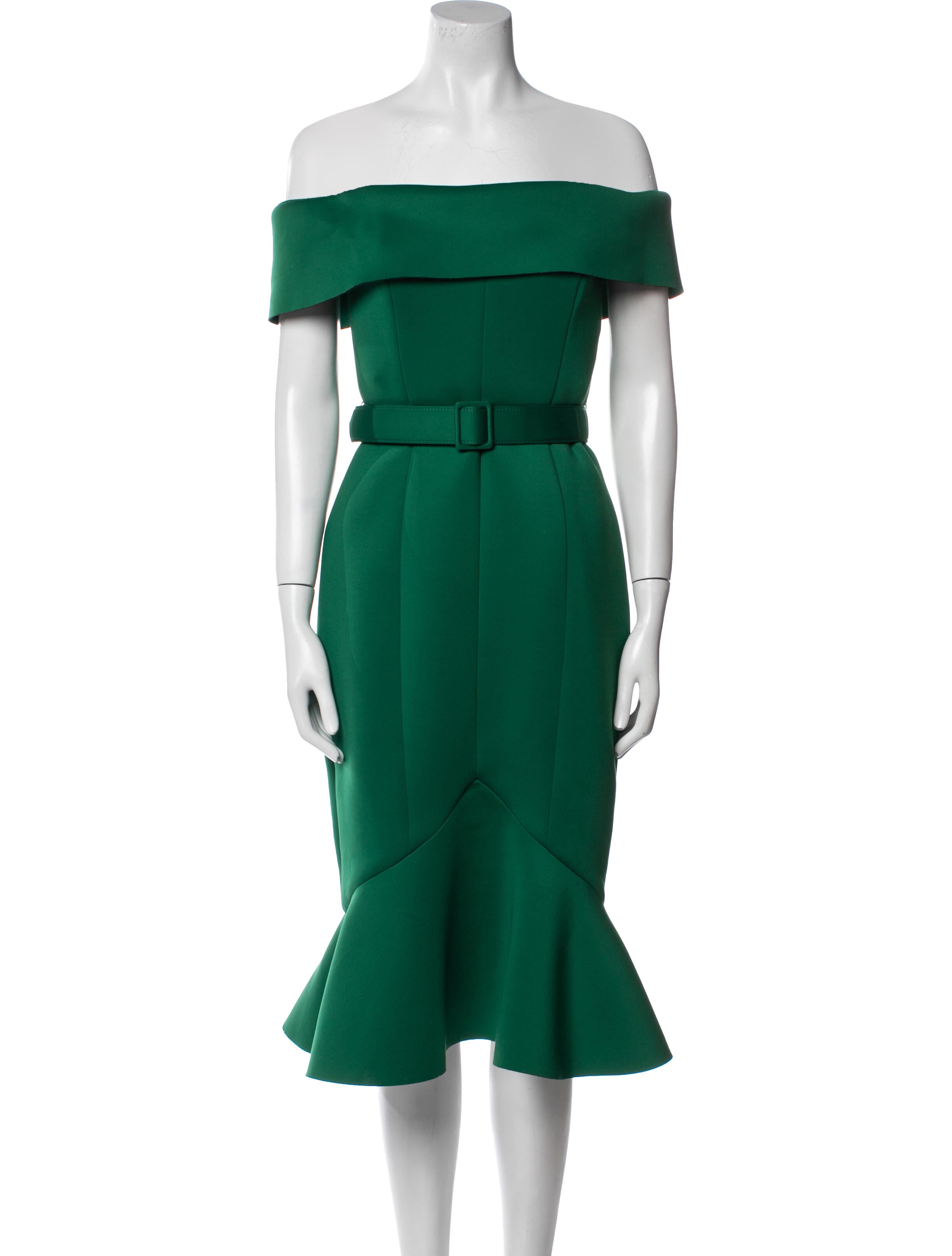 Badgley Mischka Off-The-Shoulder Midi Length Dress