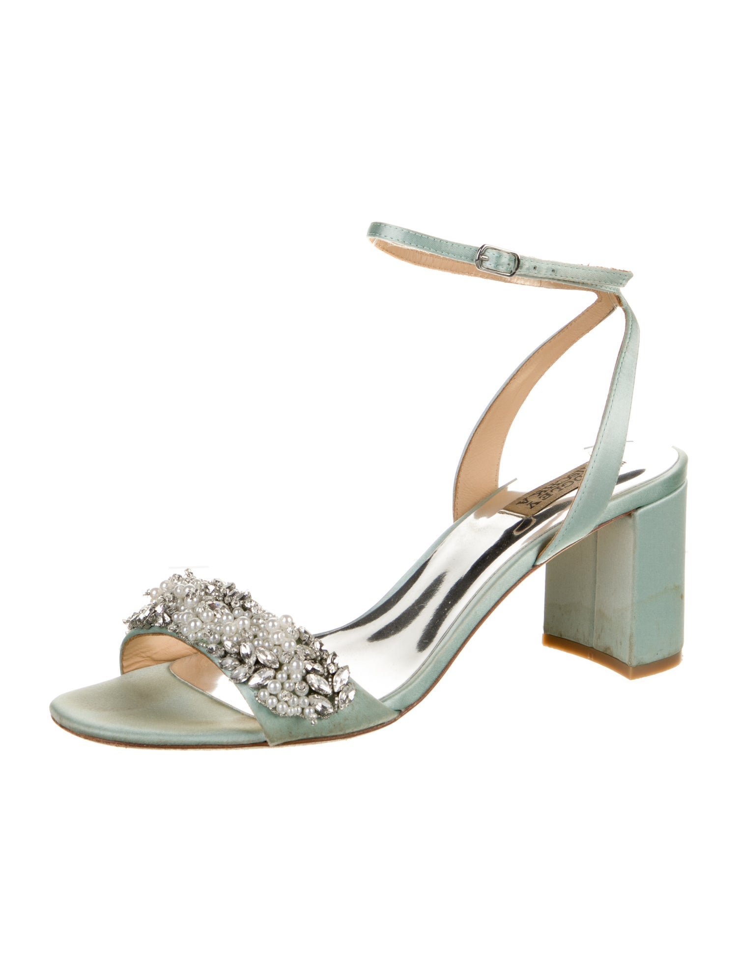 Badgley Mischka Satin Crystal Embellishments Sandals