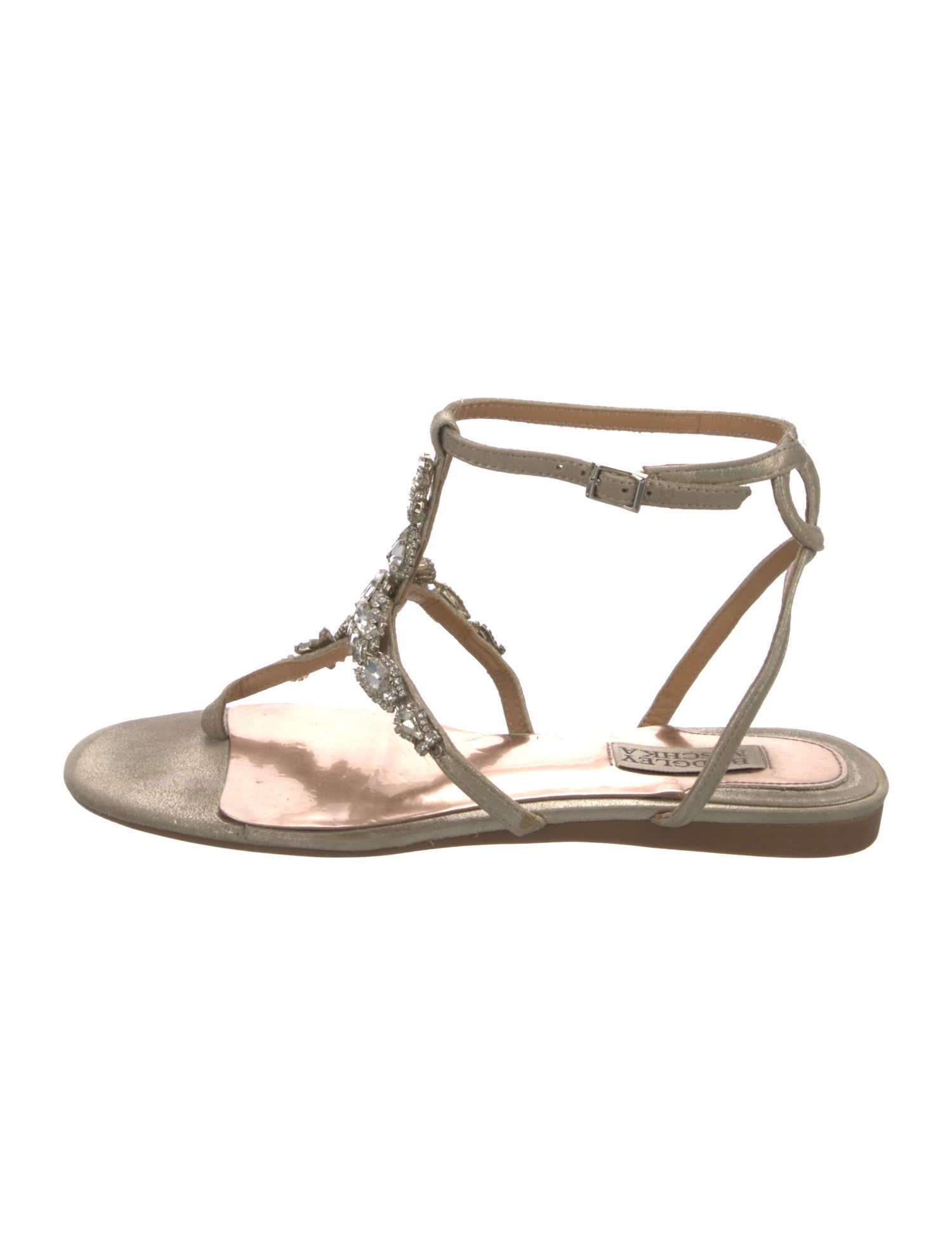 Badgley Mischka Satin Crystal Embellishments T-Strap Sandals