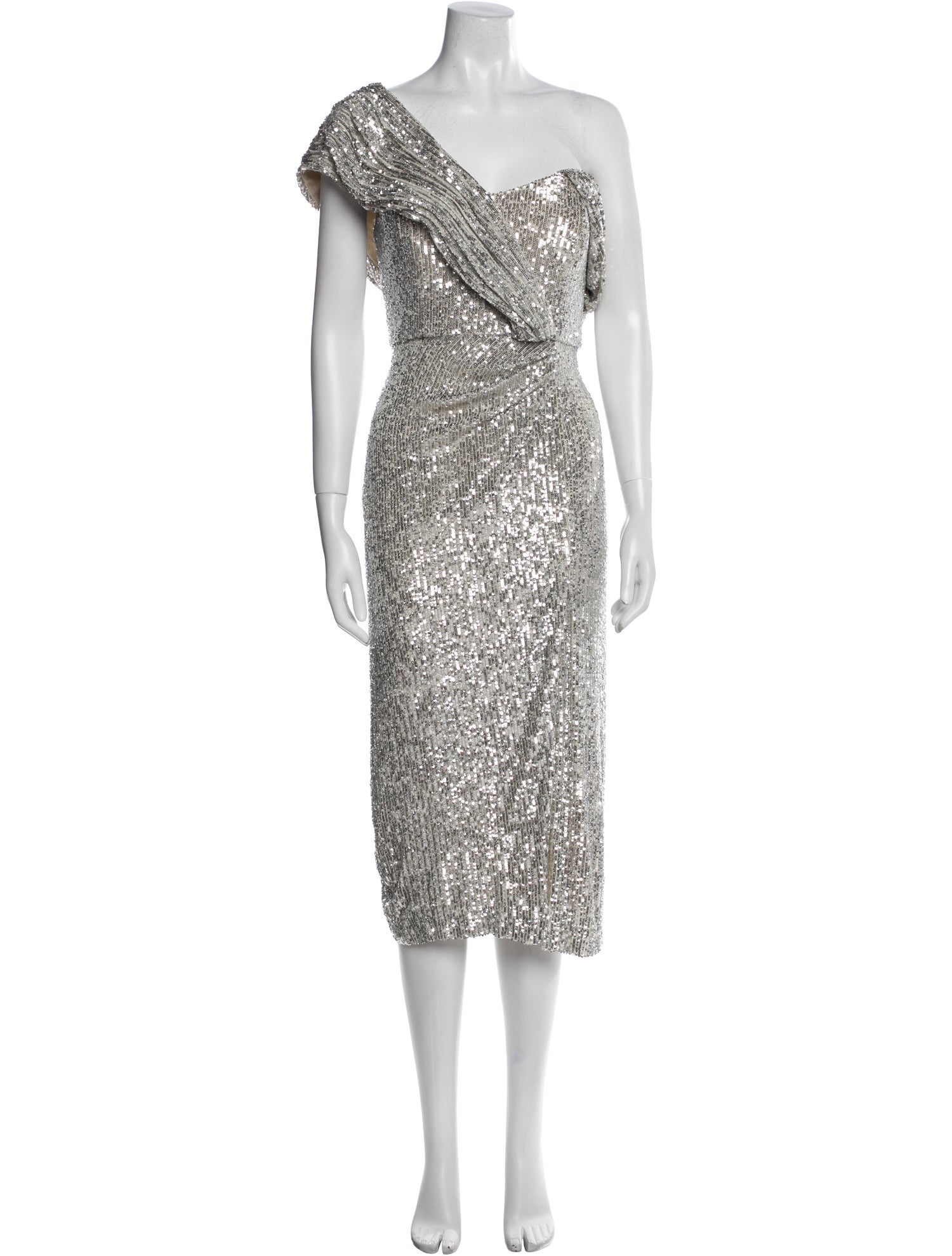 Badgley Mischka One-Shoulder Knee-Length Dress