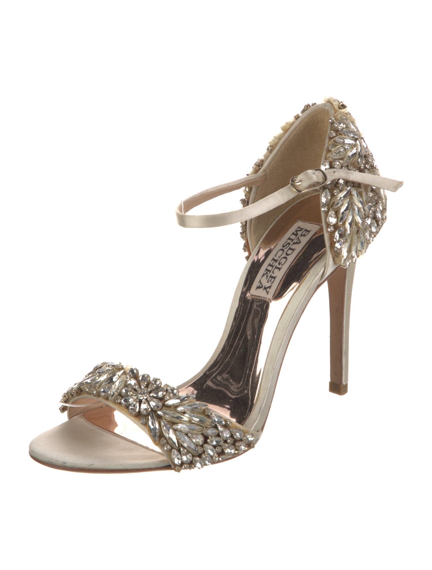 Badgley Mischka Satin Crystal Embellishments Sandals