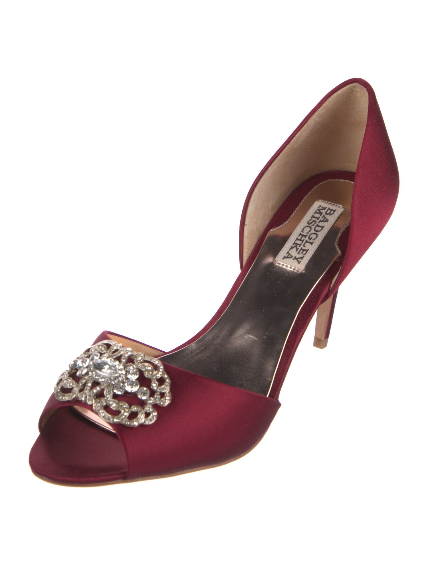 Badgley Mischka Satin Crystal Embellishments D'Orsay Pumps