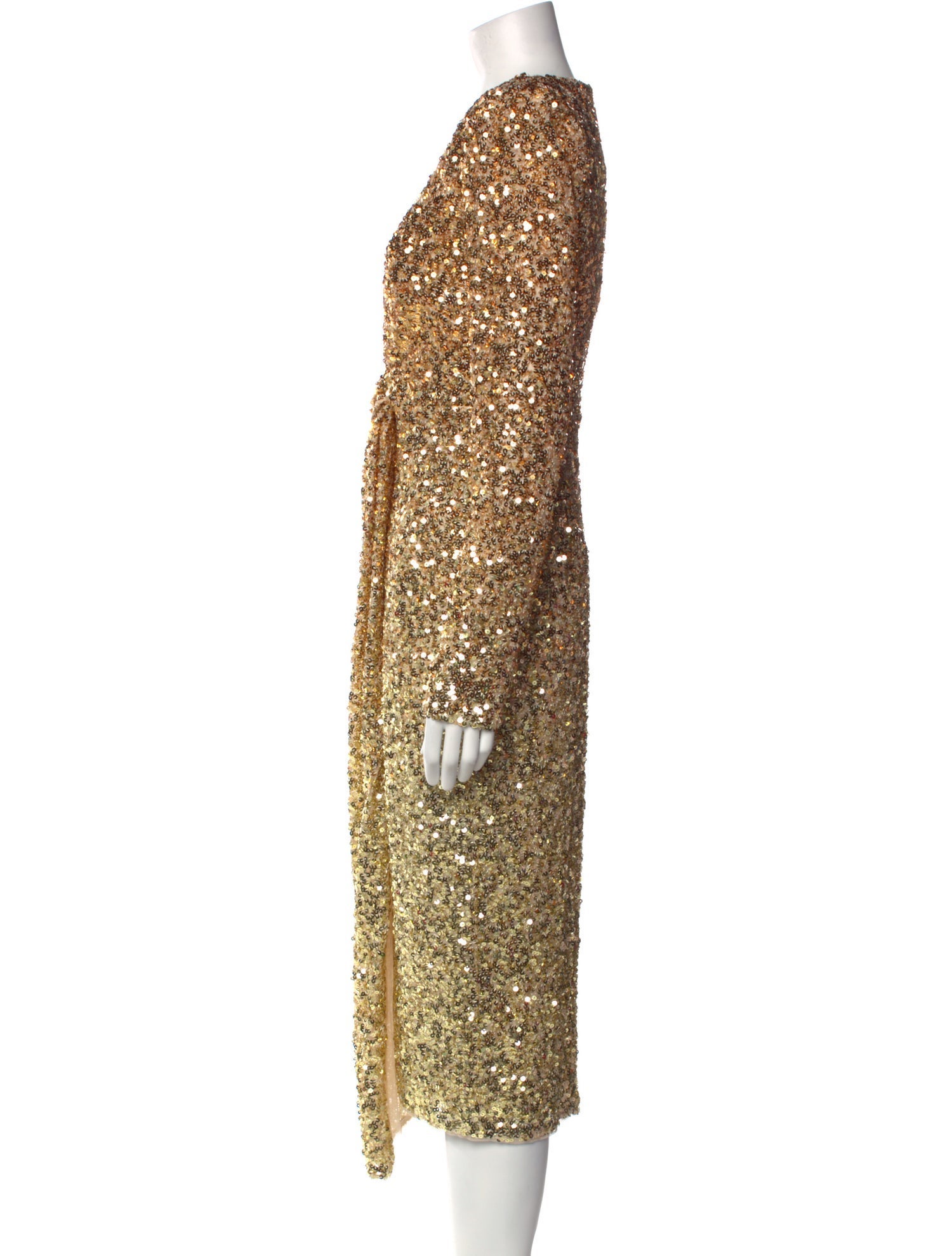 slim fit dress slacks Gold Sequin High Neck Cap Sleeve A Line Gown