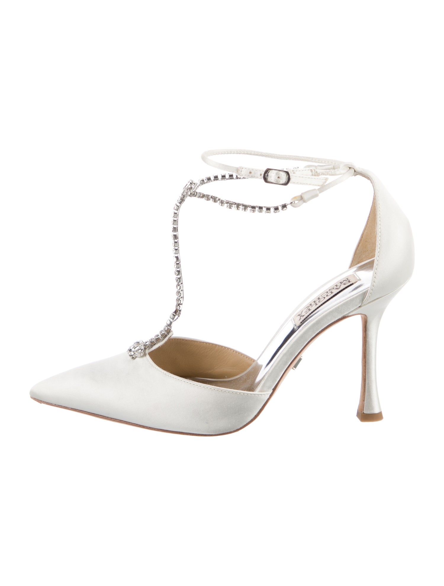 Badgley Mischka Satin Crystal Embellishments T-Strap Pumps