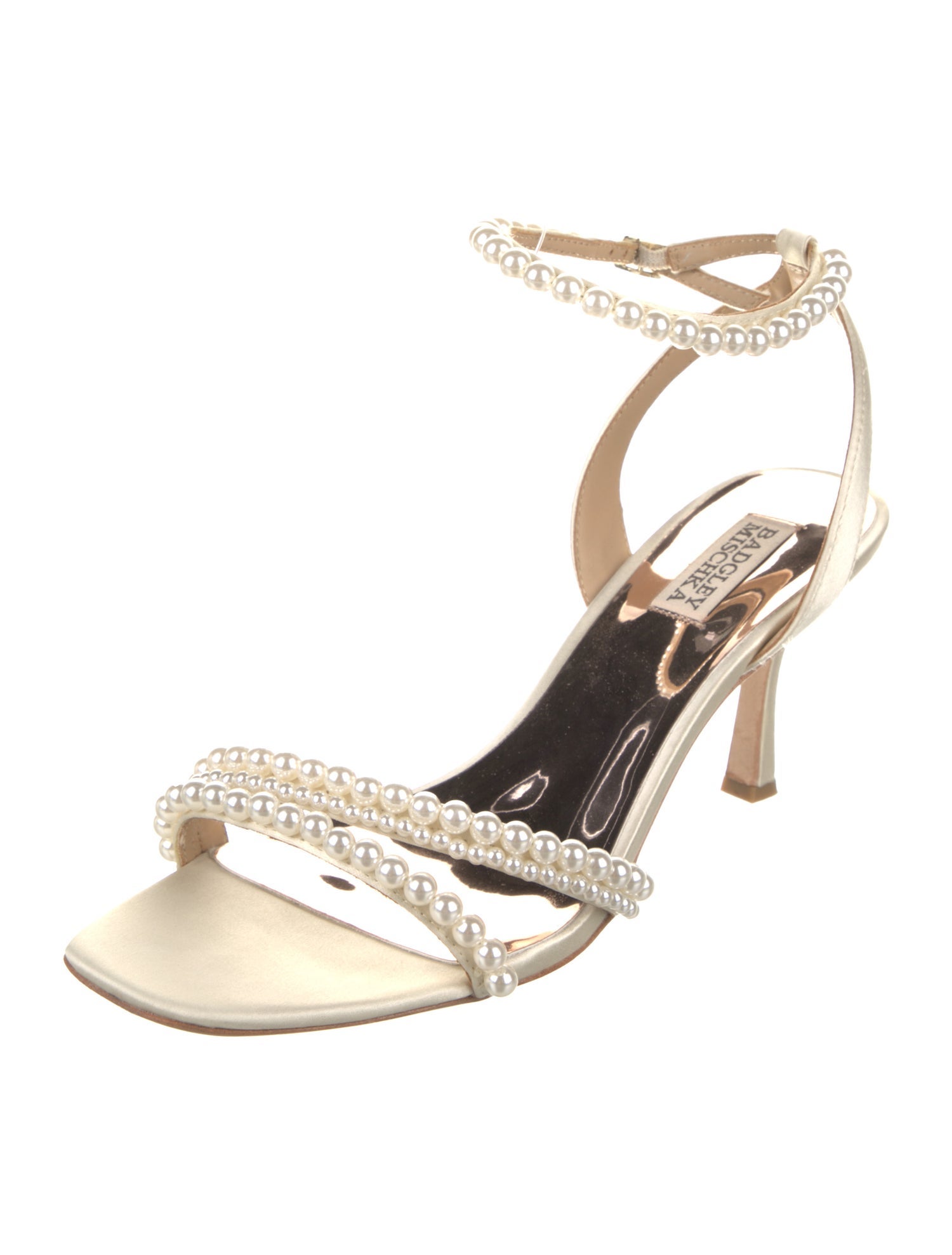 Badgley Mischka Satin Beaded Accents Slingback Sandals