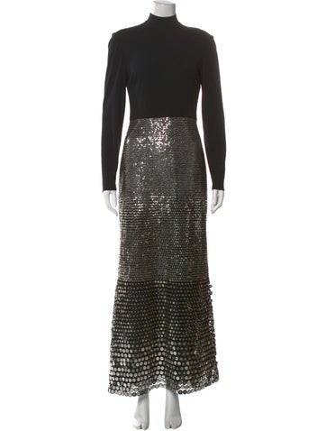 Pre-owned Badgley Mischka Mock Neck Long Dress In Black