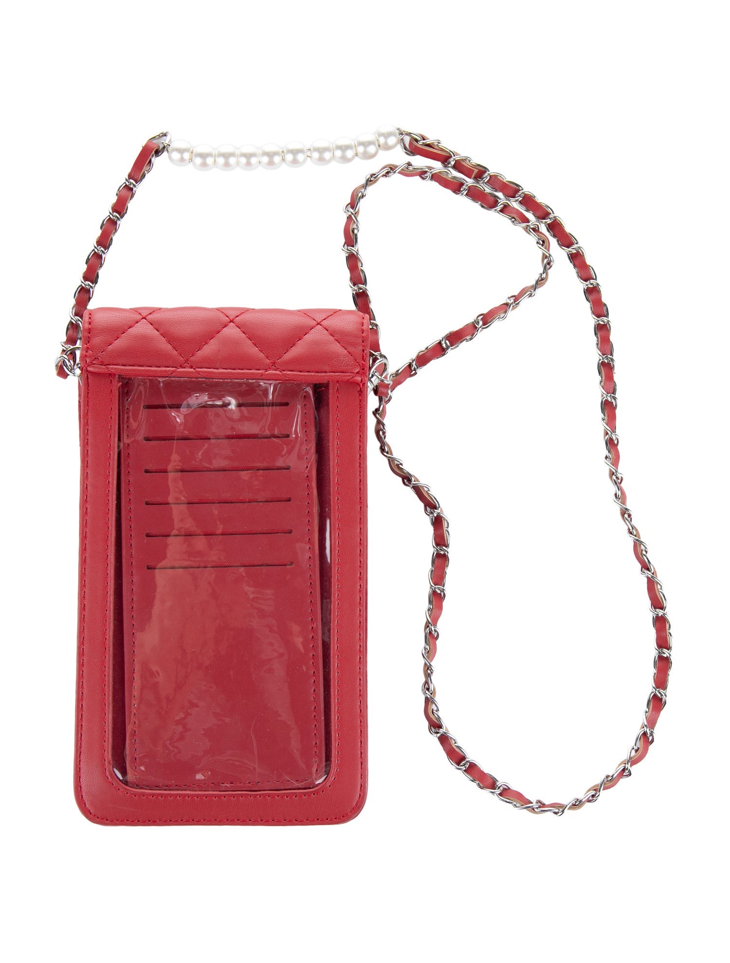 Badgley Mischka Red Leather Beaded Chain Link Phone Case Cover