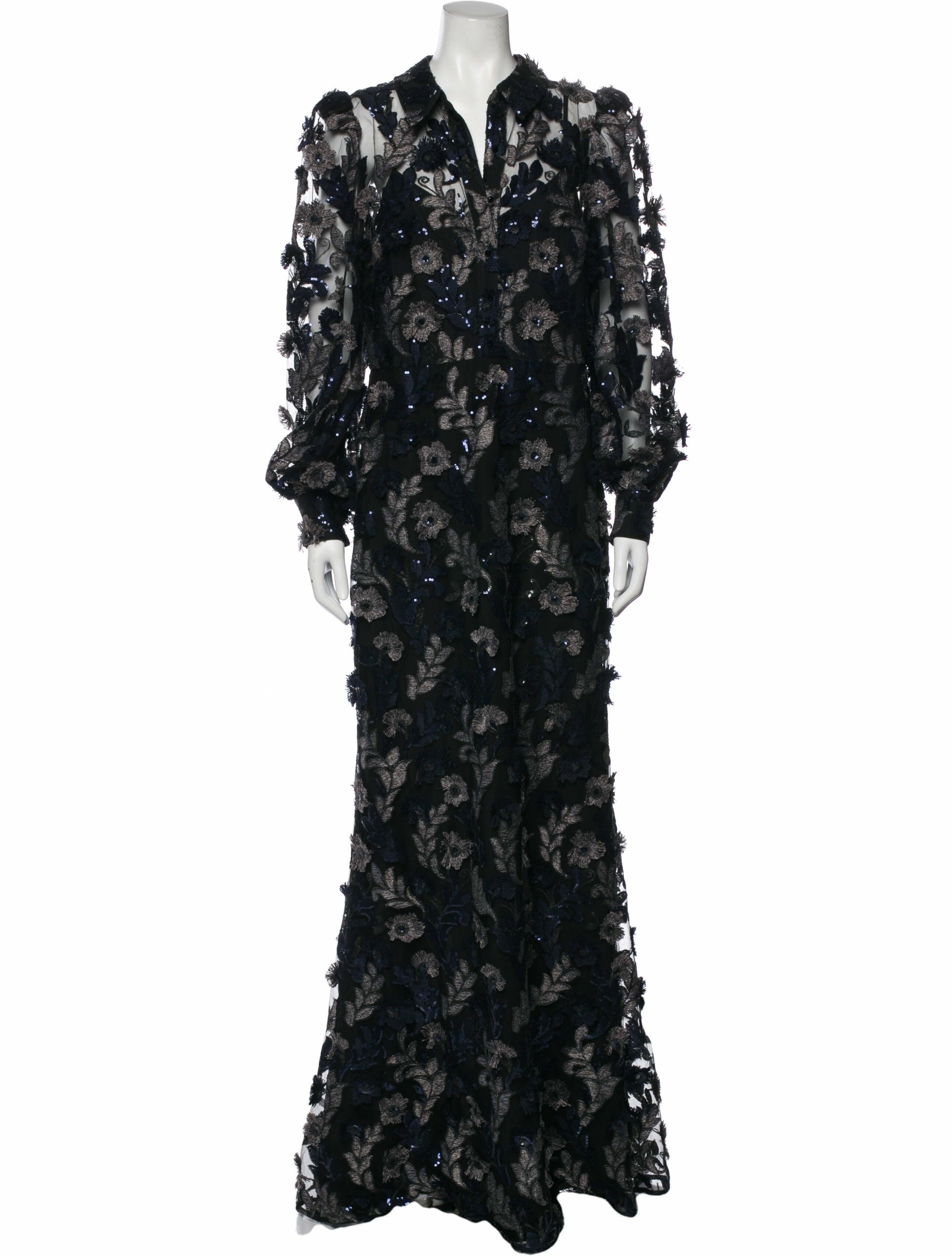 badgley mischka floral maxi dress Badgley Mischka Lace Applique Maxi Shirt Dress Floral Pink Size 4 *FLAW*
