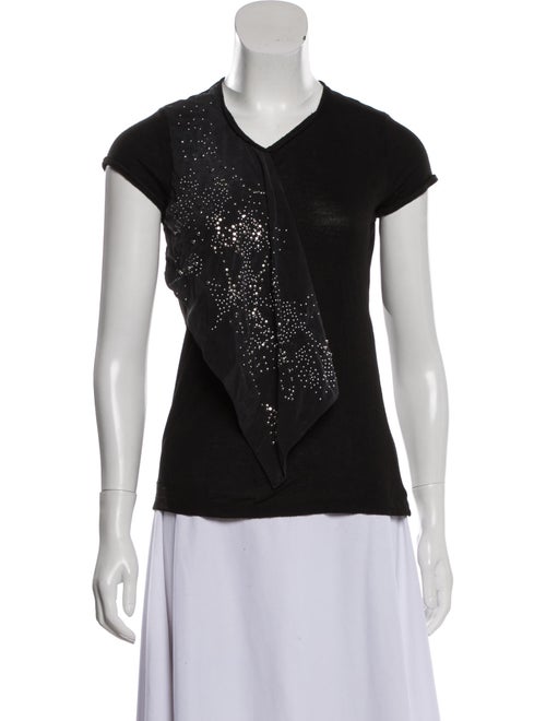 Balenciaga Embellished Cap Sleeve T-Shirt Black