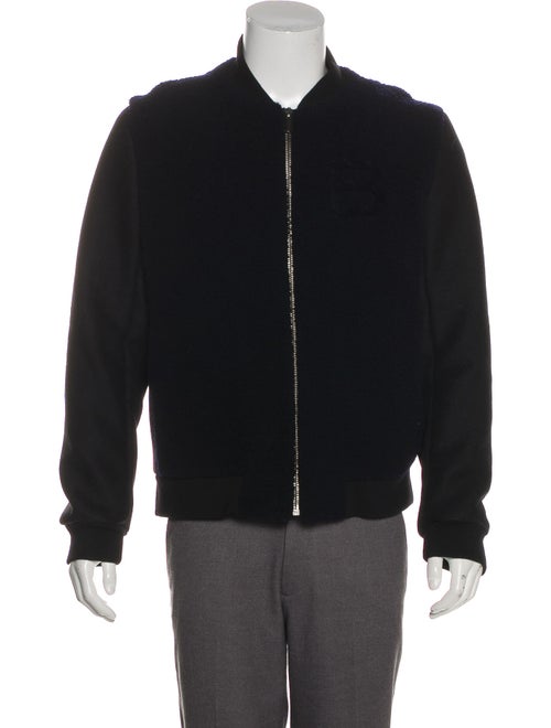 Balenciaga Shearling Accented Wool Jacket navy