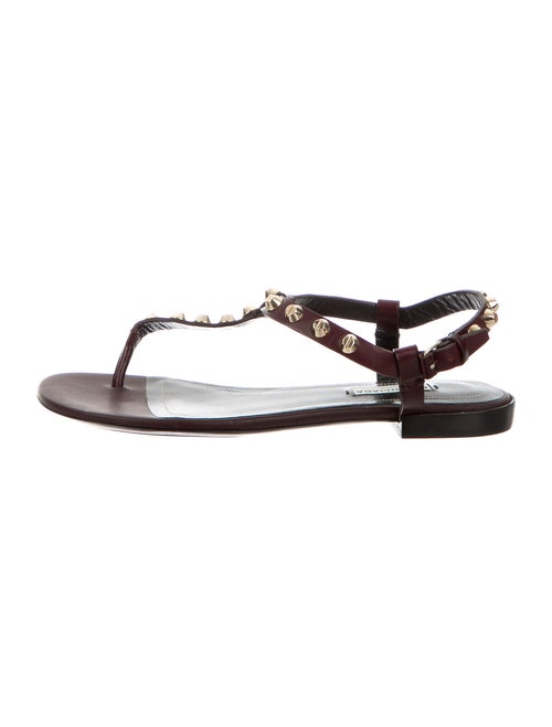 Balenciaga Leather Studded Accents T-Strap Sandals