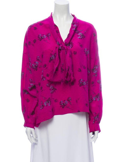 Balenciaga Silk Floral Print Blouse Purple