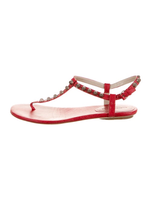 Balenciaga Leather Studded Accents T-Strap Sandals