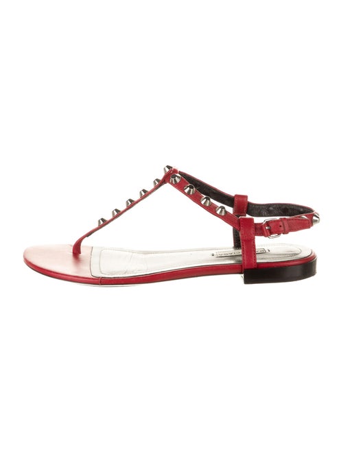 Balenciaga Leather Studded Accents T-Strap Sandals