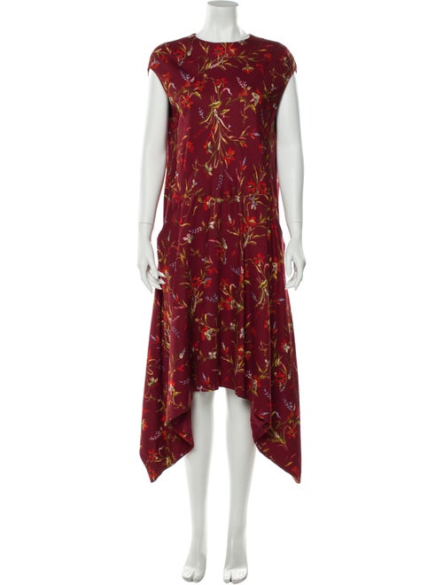 Balenciaga Floral Print Long Dress Red