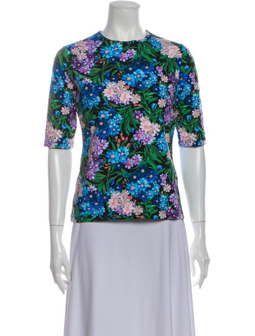 Balenciaga Floral Print Crew Neck Blouse Black
