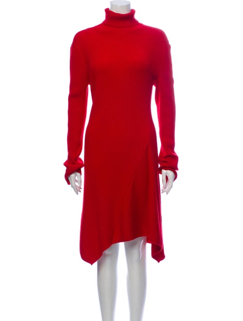 Balenciaga Turtleneck Knee-Length Dress Red