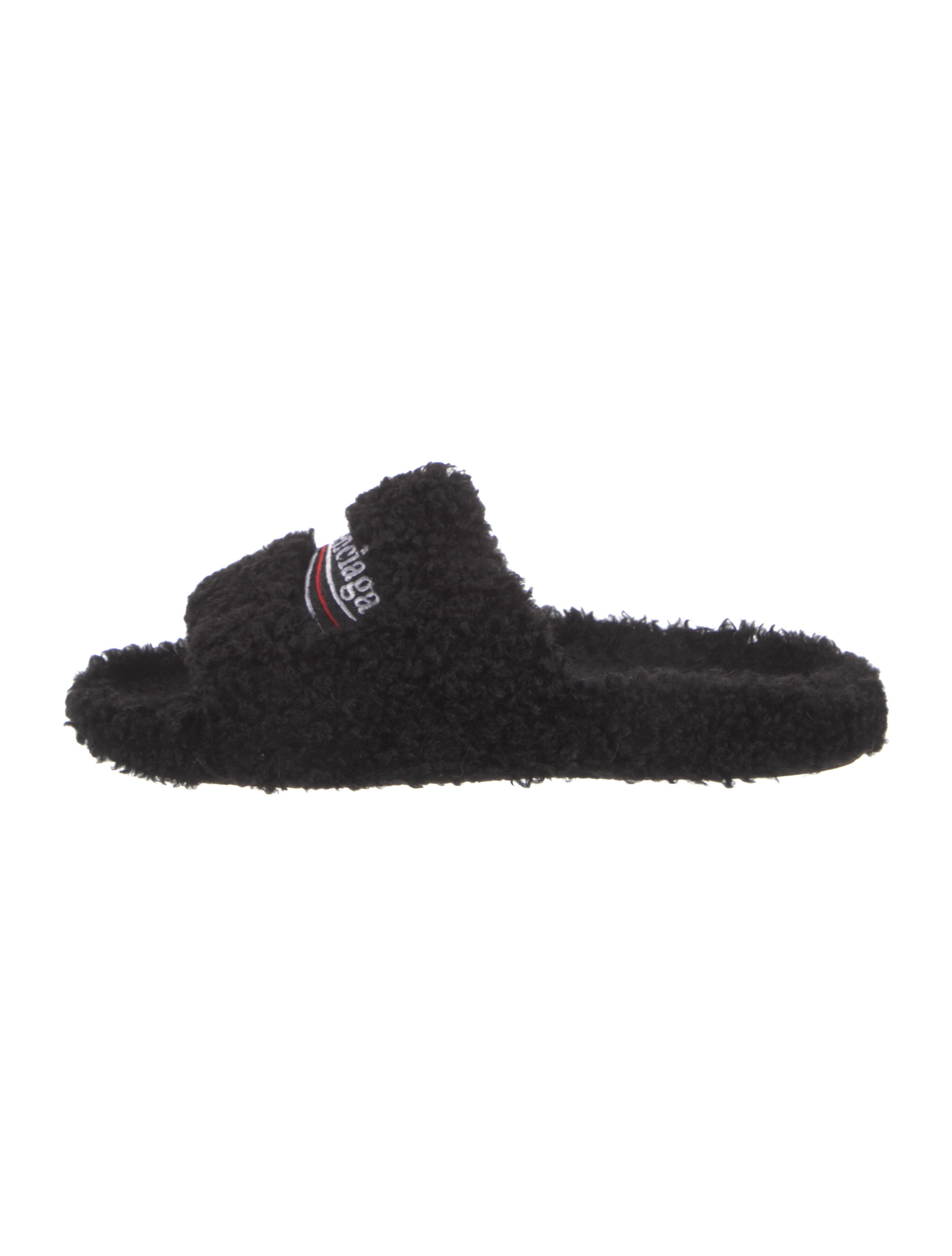 Balenciaga Furry Faux Fur Slides - Black Sandals, Shoes - BAL193359 ...