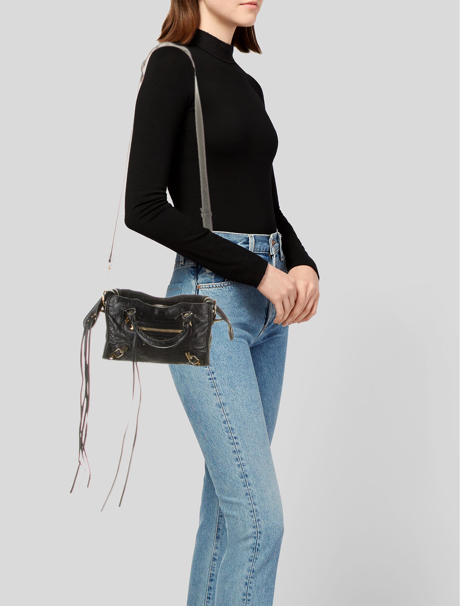 Balenciaga Spiked Nano City Bag - Black Crossbody Bags, Handbags