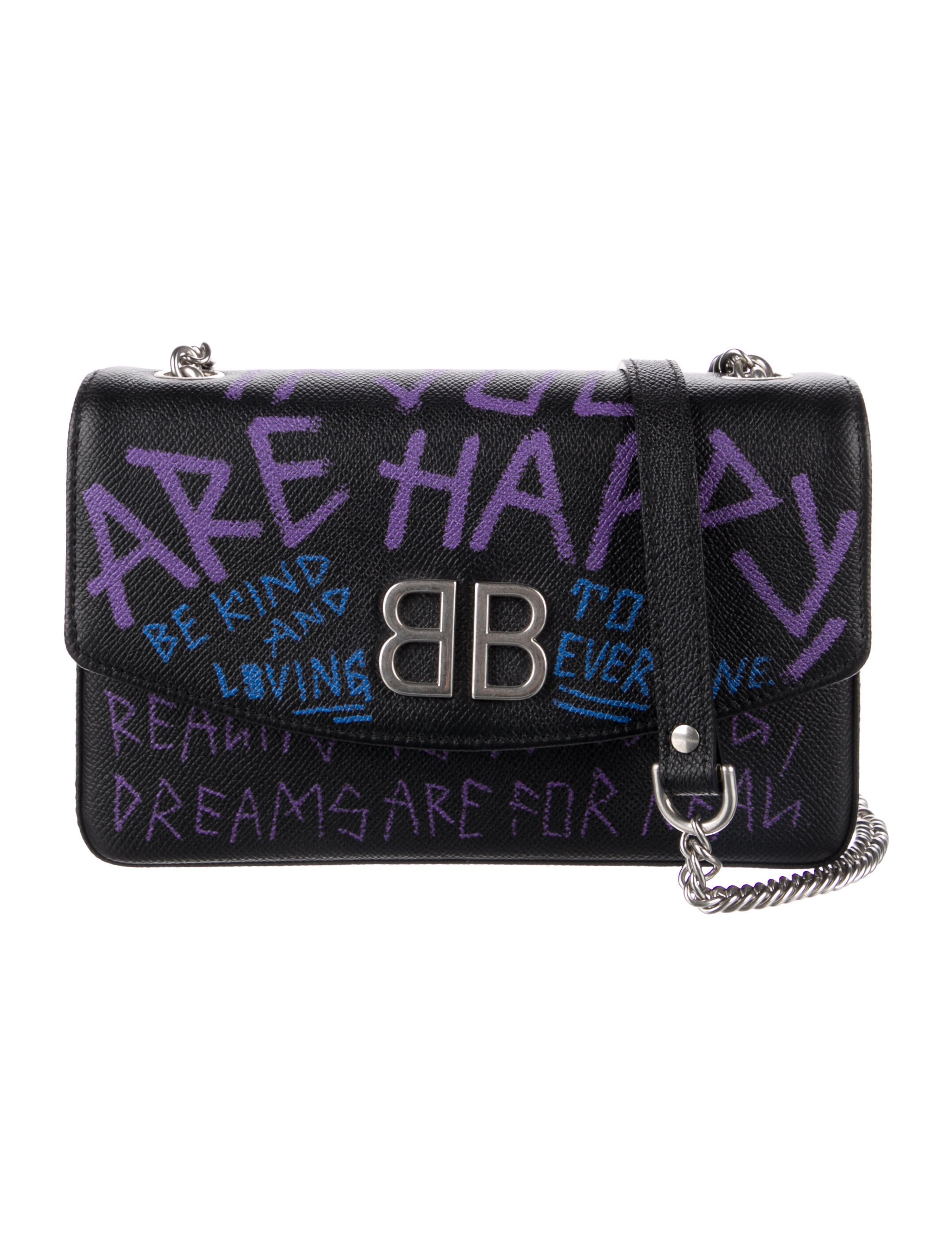 Balenciaga BB Graffiti Crossbody Bag Black Shoulder Bags, Handbags