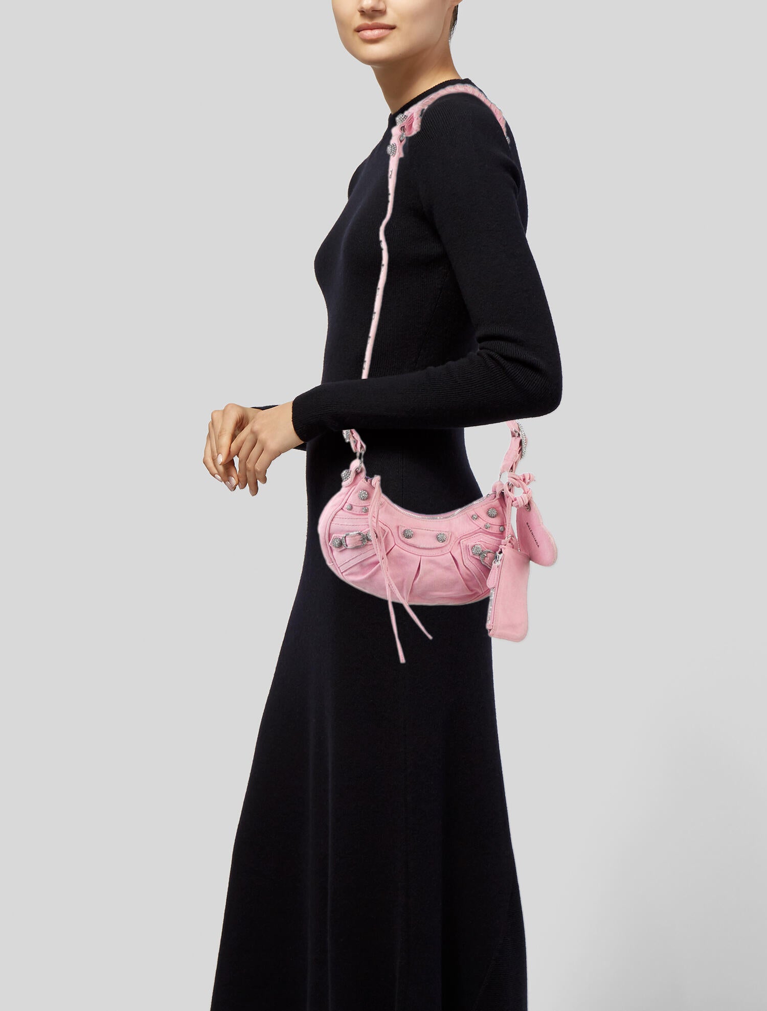 Balenciaga Le Cagole Extra Small Denim & Rhinestone Shoulder Bag