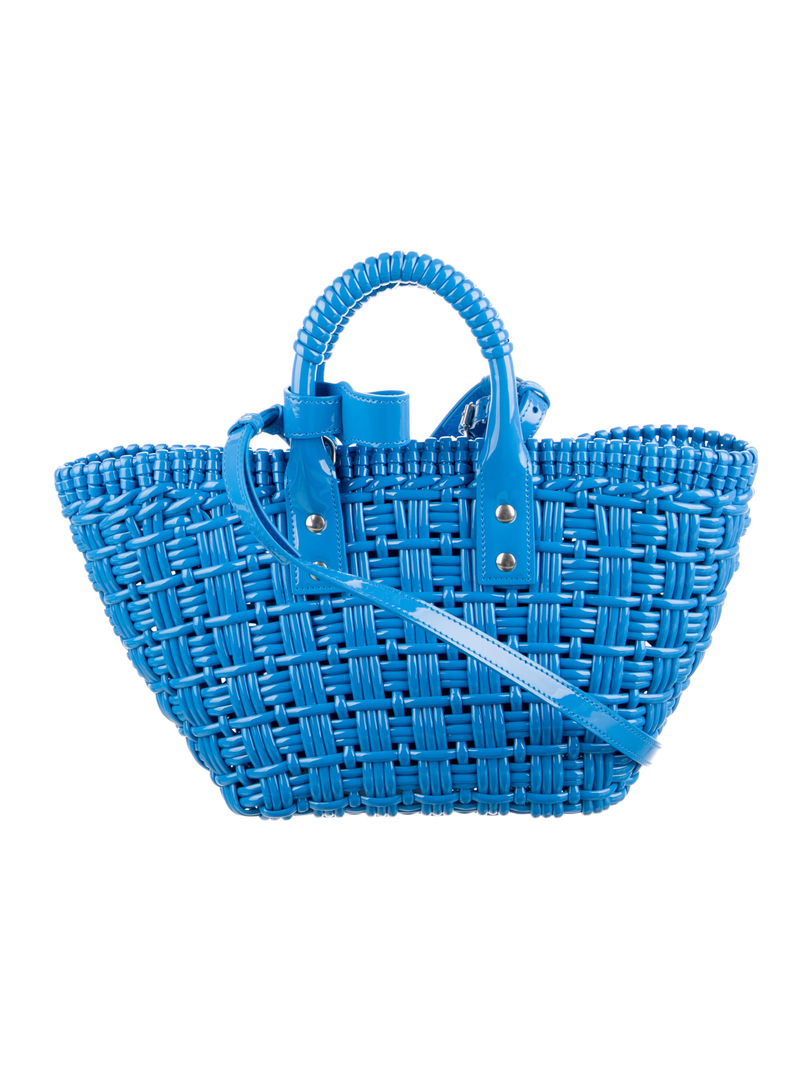 新品！BALENCIAGA Panier XS ラフィアかごバッグ ブルー Balenciaga Bistro Panier XS Bag w/ Strap - Blue Handle Bags