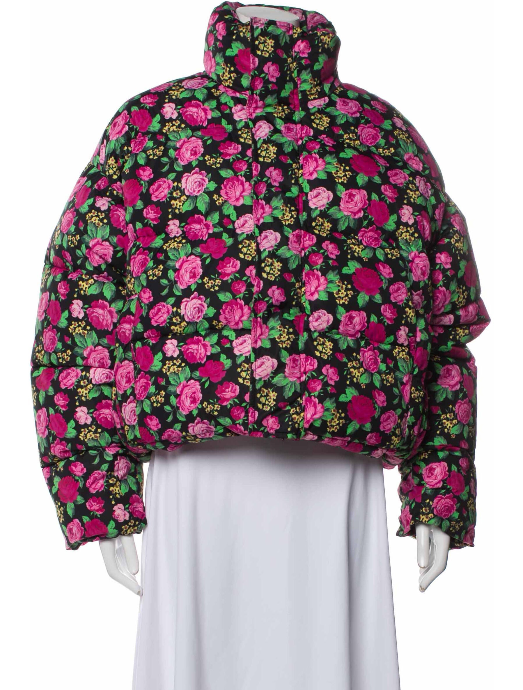 Balenciaga 2022 Cropped Floral Puffer BB Jacket - Black