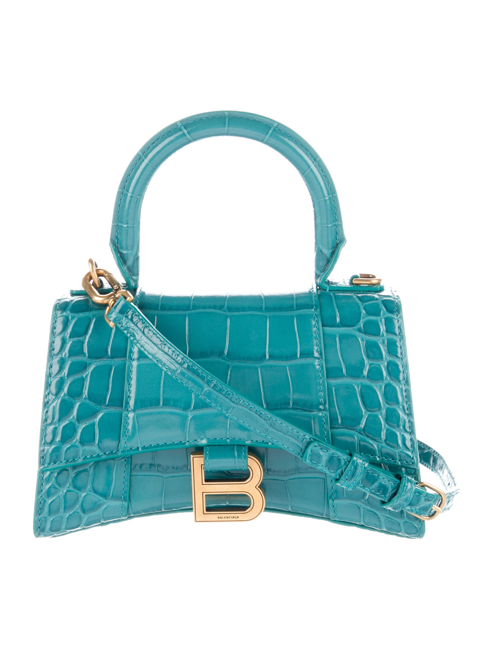 Balenciaga XS Hourglass Top Handle Bag Blue Handle Bags, Handbags