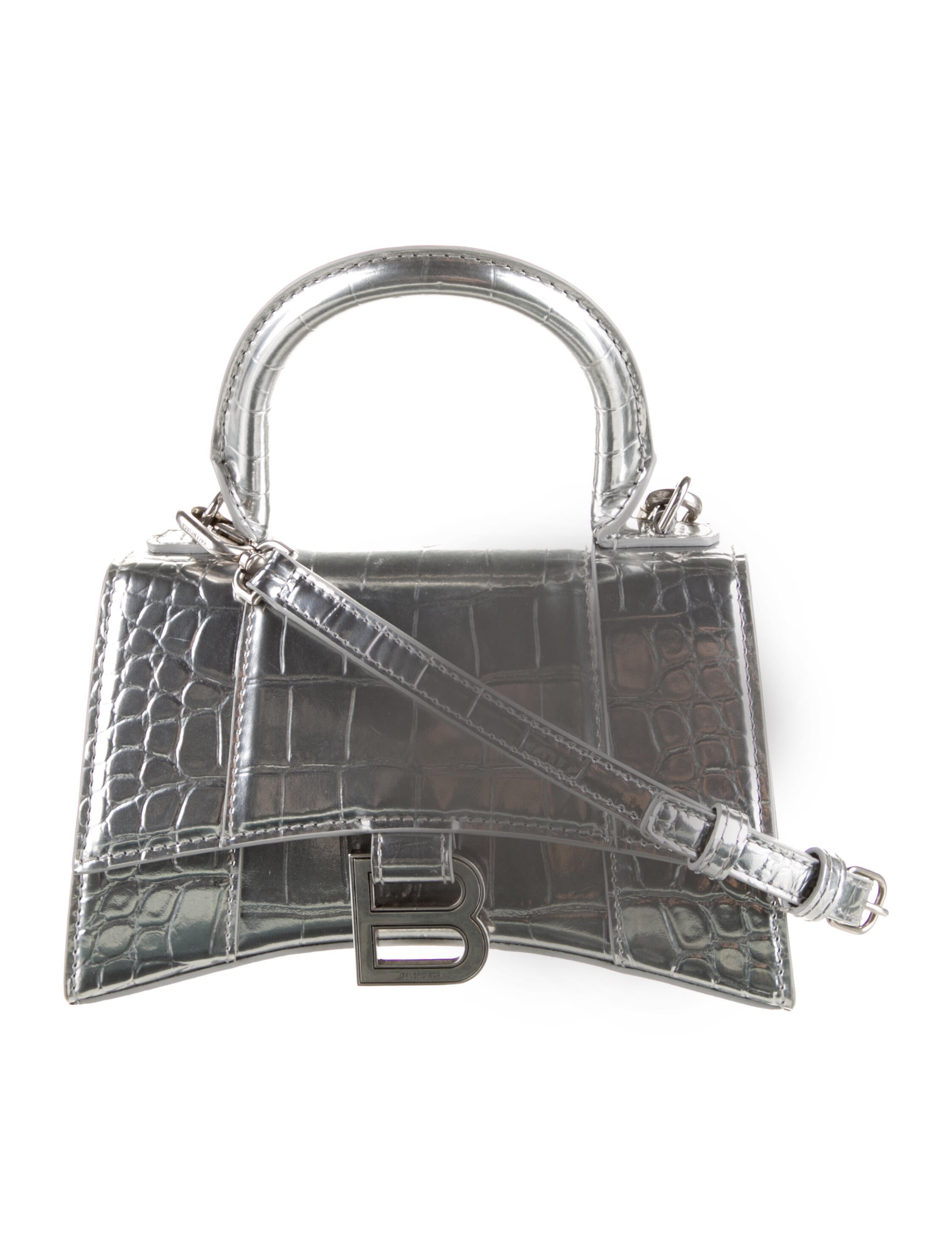 Balenciaga 2022 XS Hourglass Top Handle Bag Silver Handle Bags