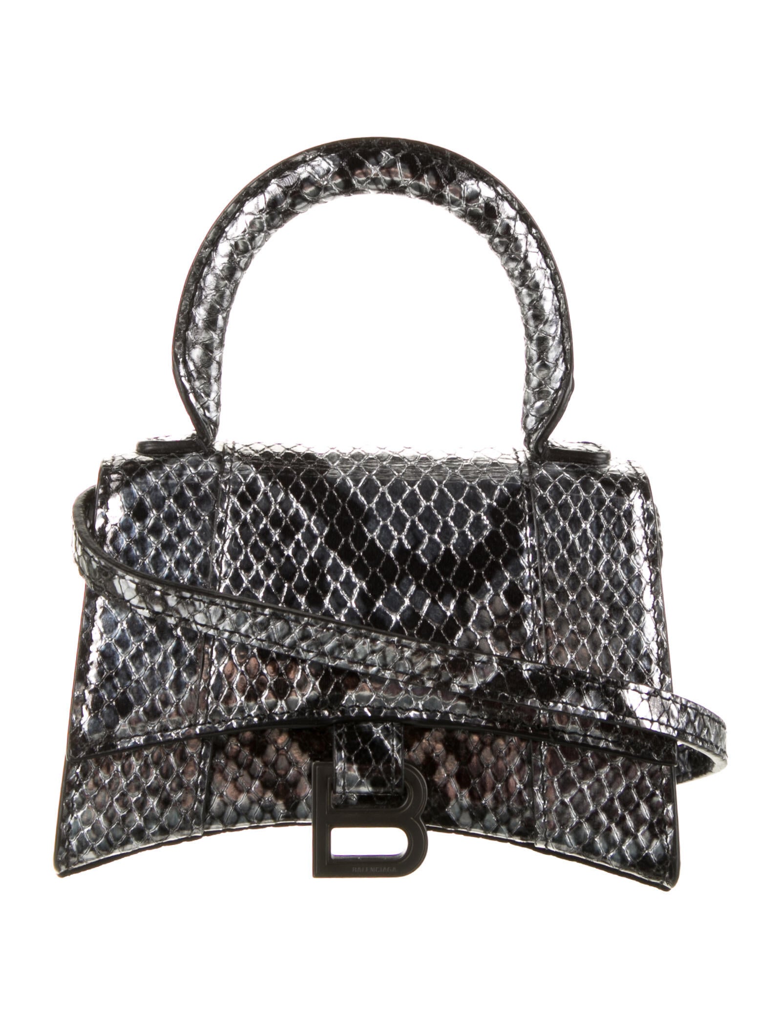 Balenciaga Mini Embossed Hourglass Top Handle Bag Silver Mini Bags