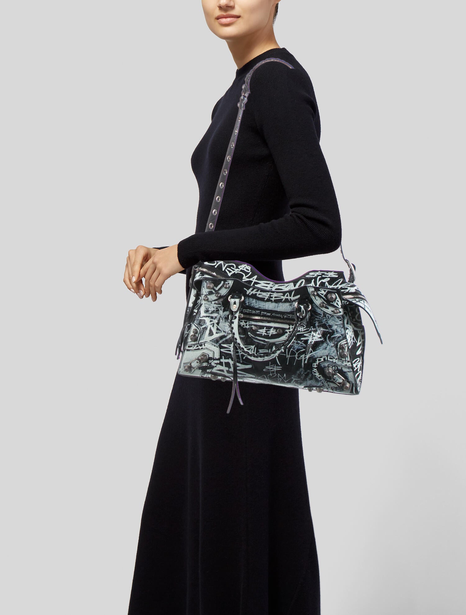 Balenciaga Neo Cagole City Graffiti Bag - Black Shoulder Bags