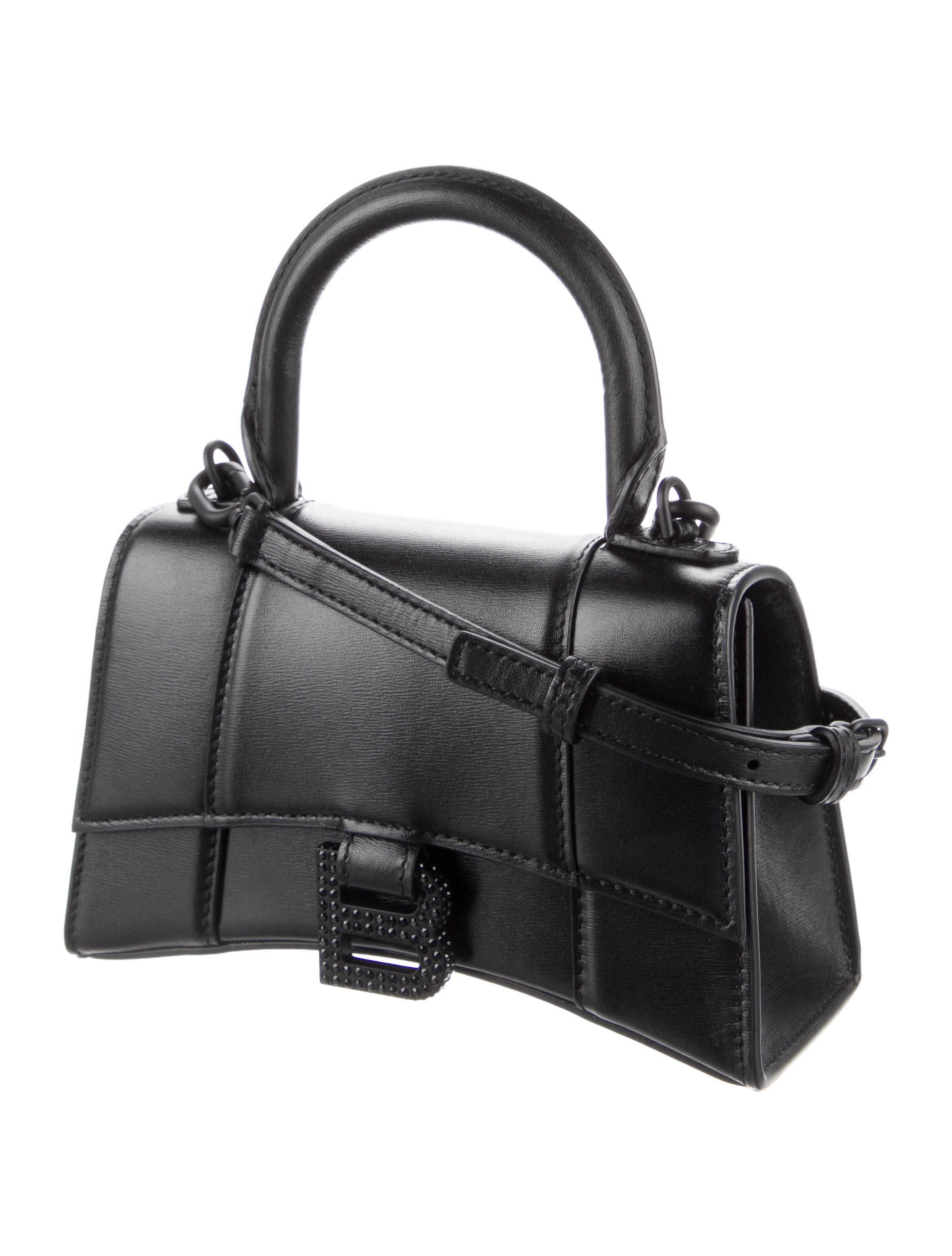 Balenciaga 2022 XS Hourglass Rhinestone Top Handle Bag w/Tags Black