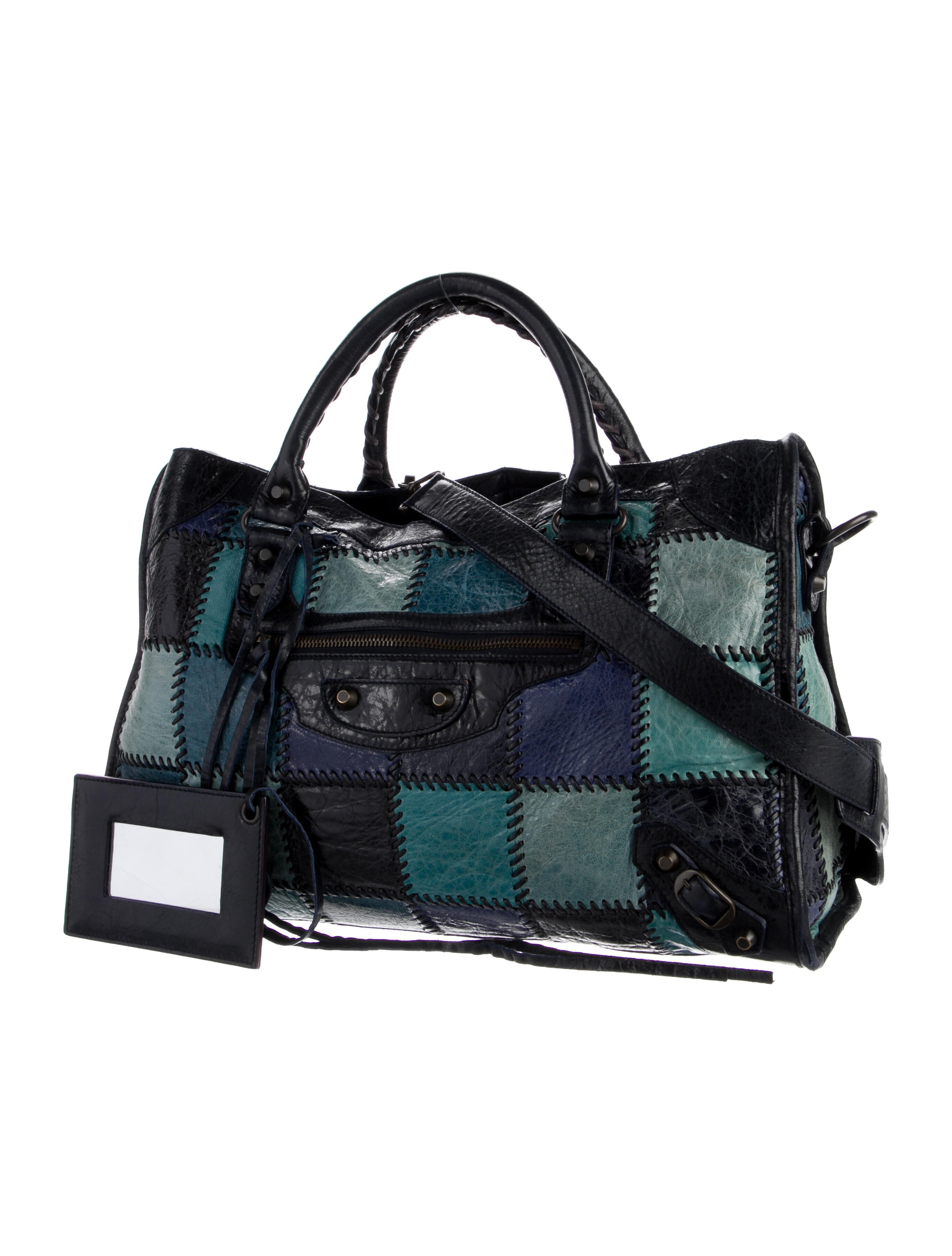 Balenciaga Motocross Classic Patchwork City Bag - Blue Handle Bags
