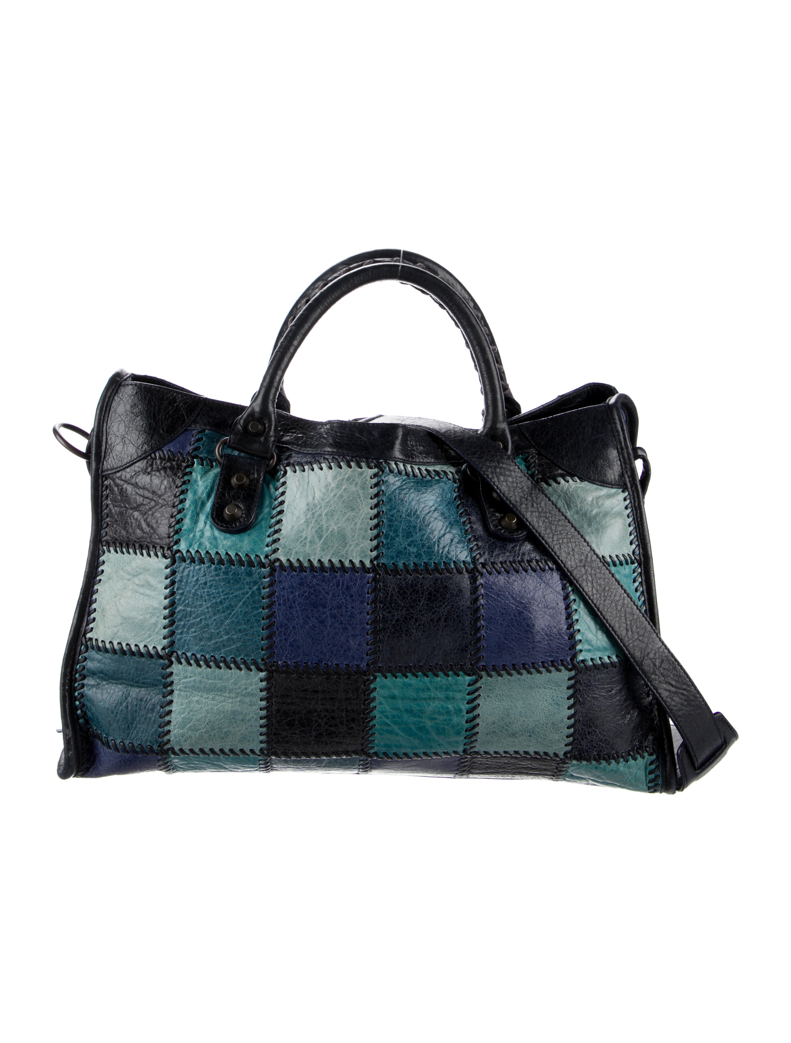 Balenciaga Motocross Classic Patchwork City Bag - Blue Handle Bags