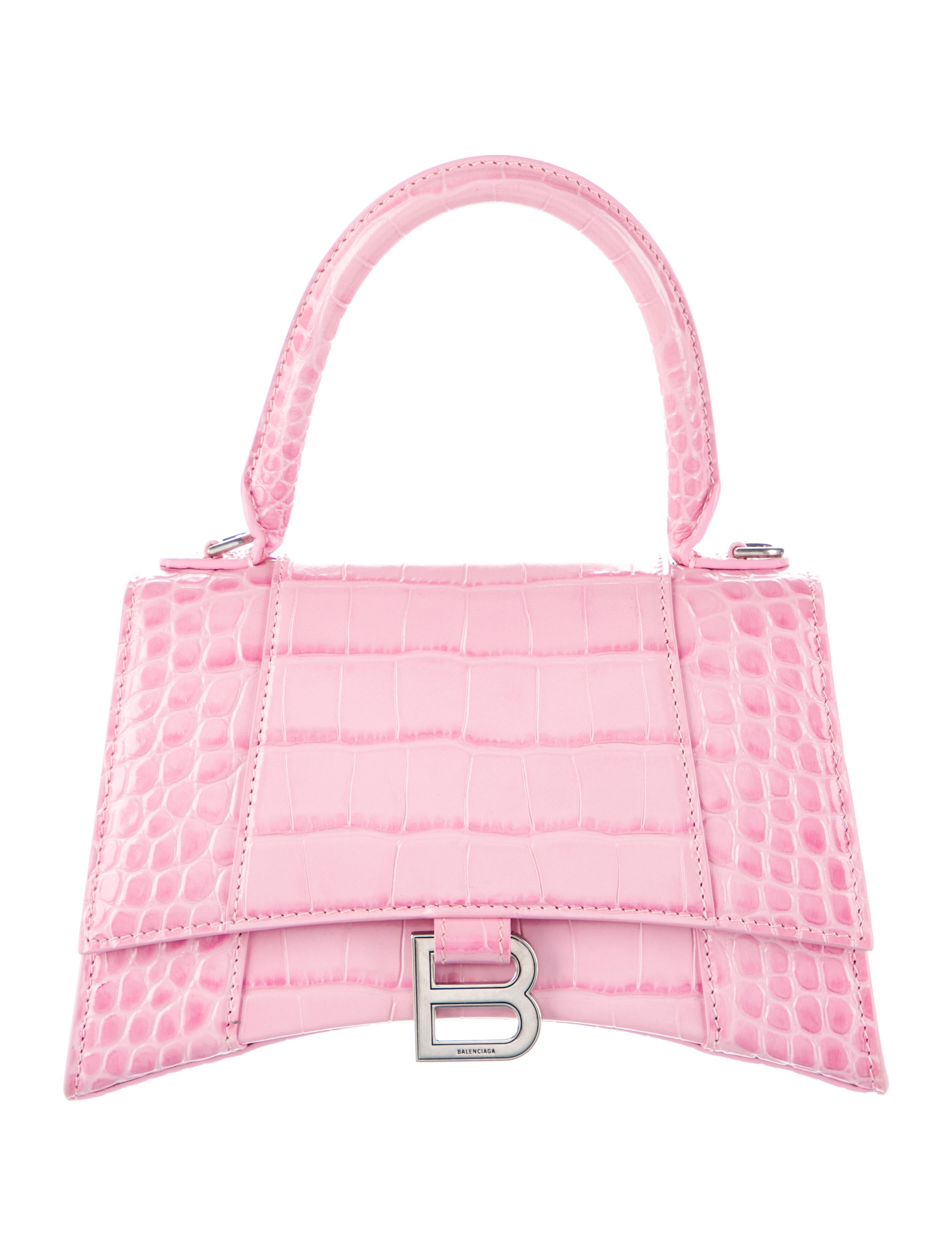 Balenciaga XS Embossed Hourglass Top Handle Bag Pink Handle Bags