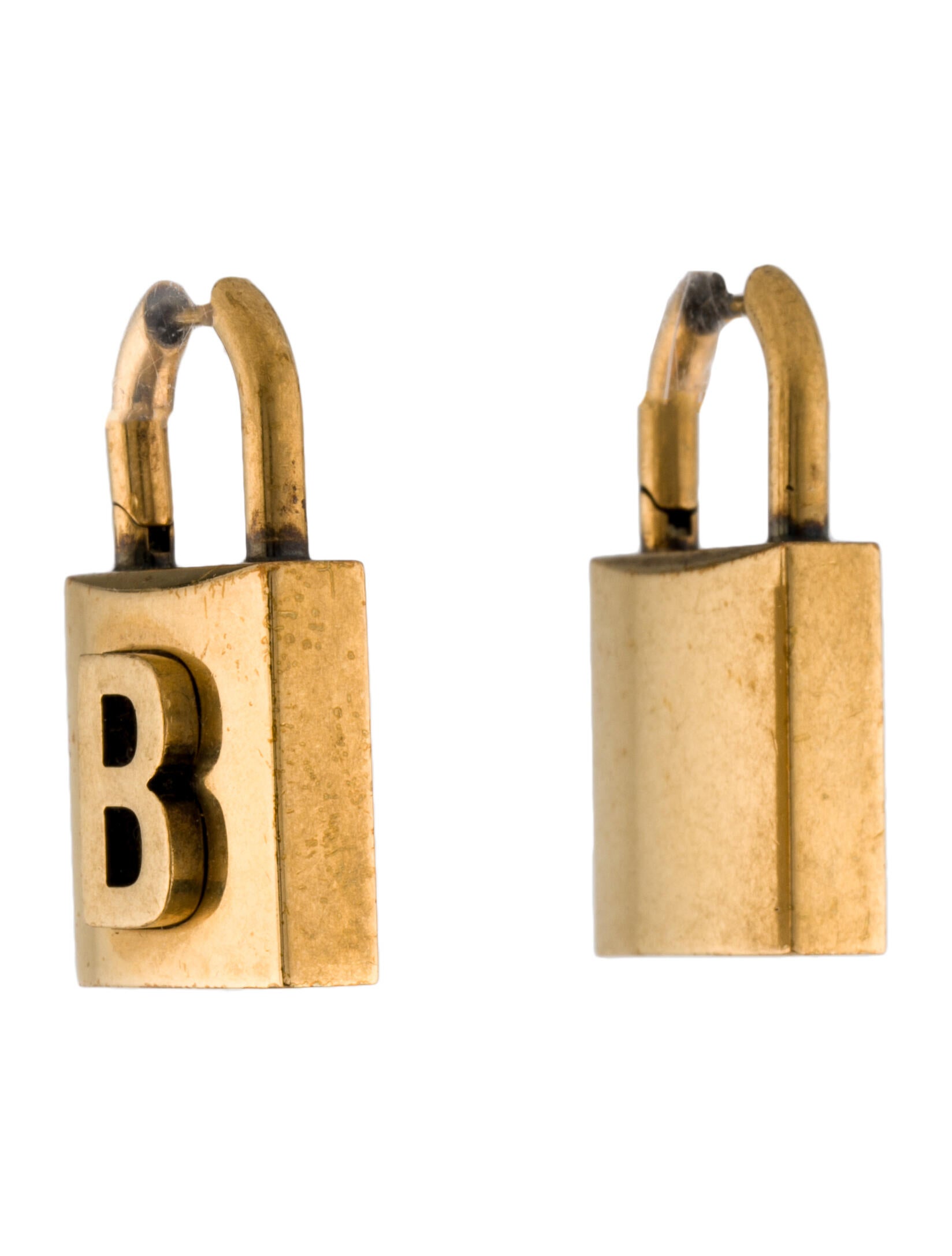 Balenciaga Padlock B Drop Earrings GoldTone Metal Drop, Earrings