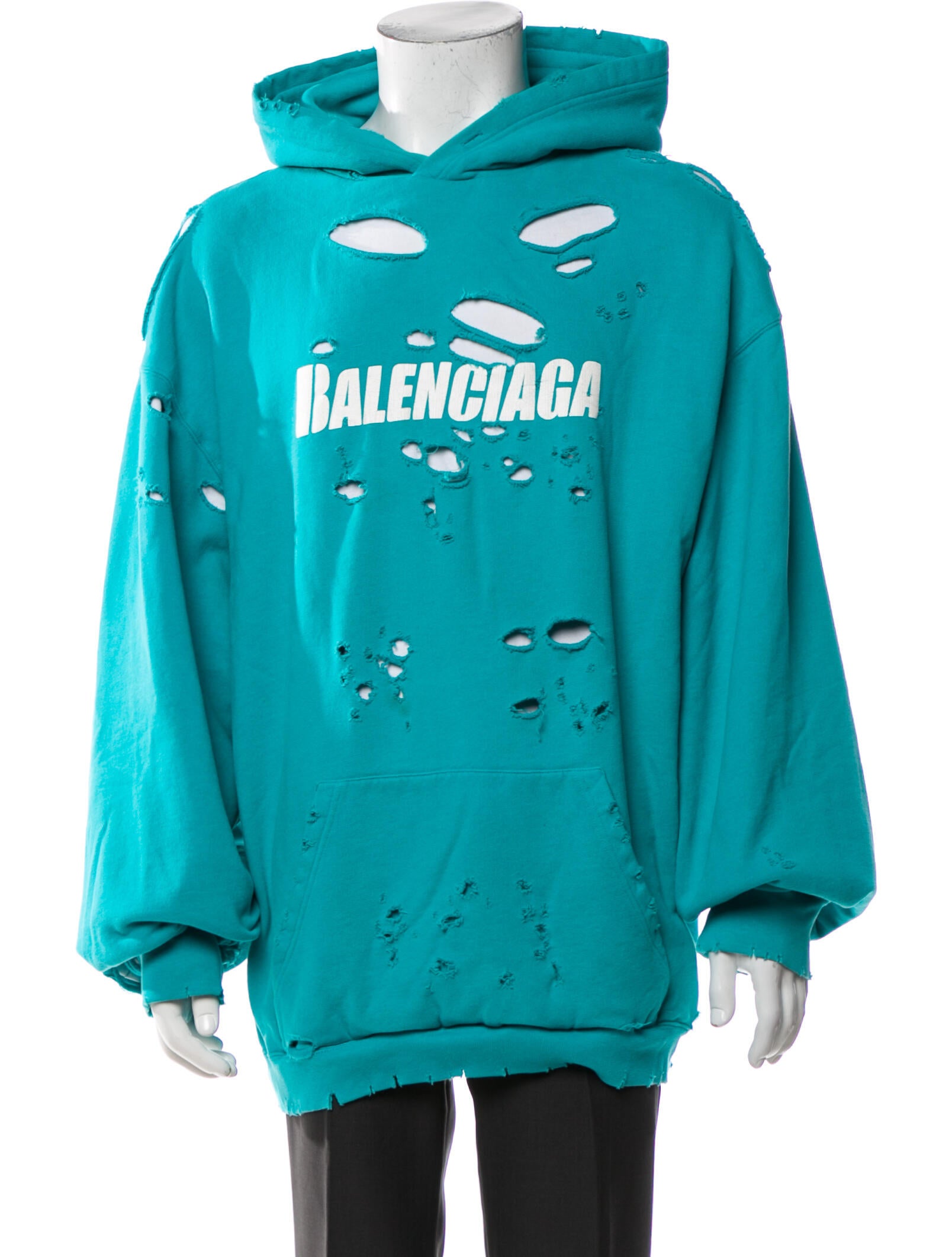 BALENCIAGA UNIFIT デストロイ　パーカー　フーディー Balenciaga 2020 Unifit Layered Destroyed Hoodie - Blue Sweatshirts