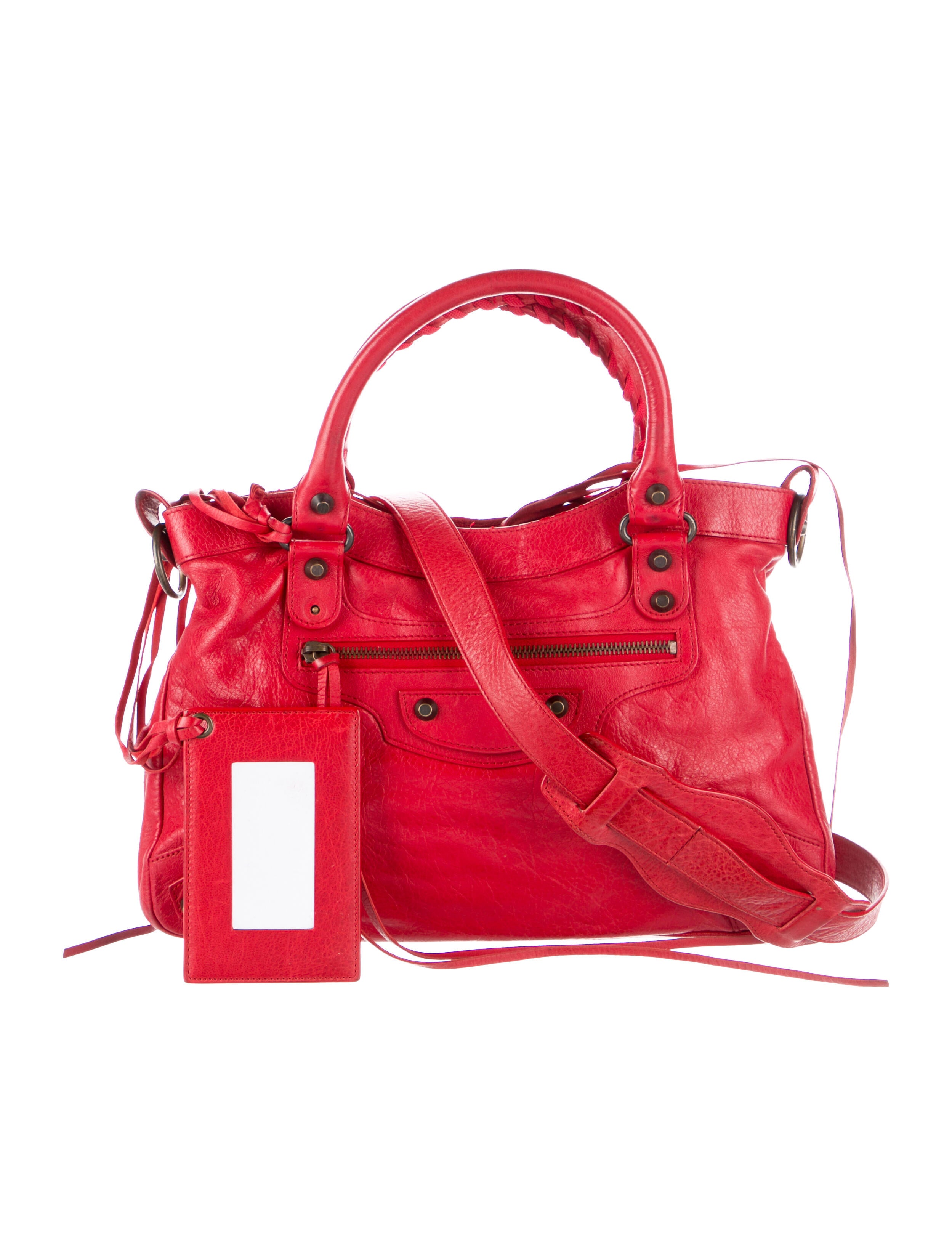 Balenciaga Motorcross Classic Town Bag Red Handle Bags, Handbags