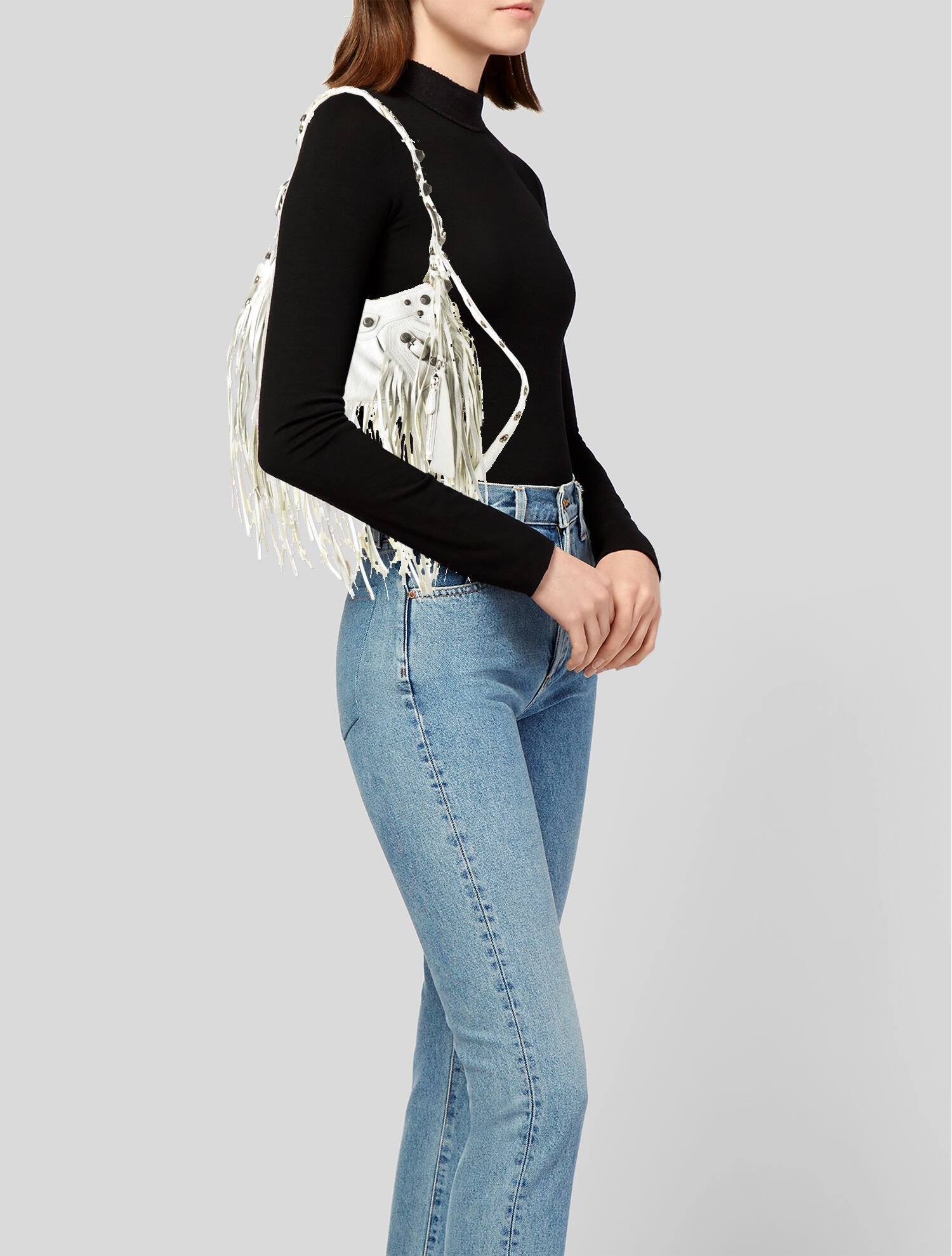 Balenciaga Fringe Le Cagole XS Shoulder Bag - White Shoulder Bags