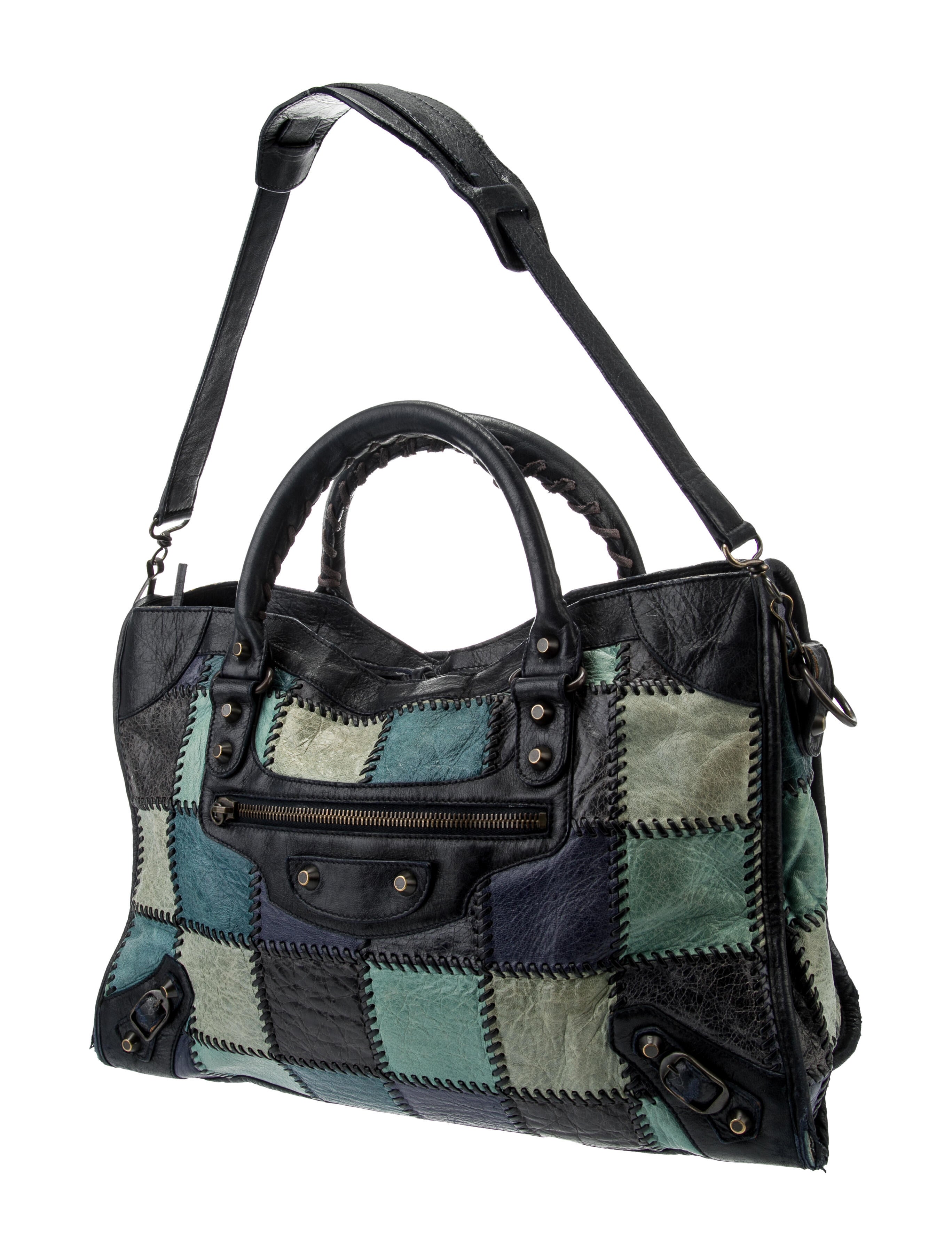 BALENCIAGA　バッグ Balenciaga Motocross Classic Patchwork City Bag - Green Handle