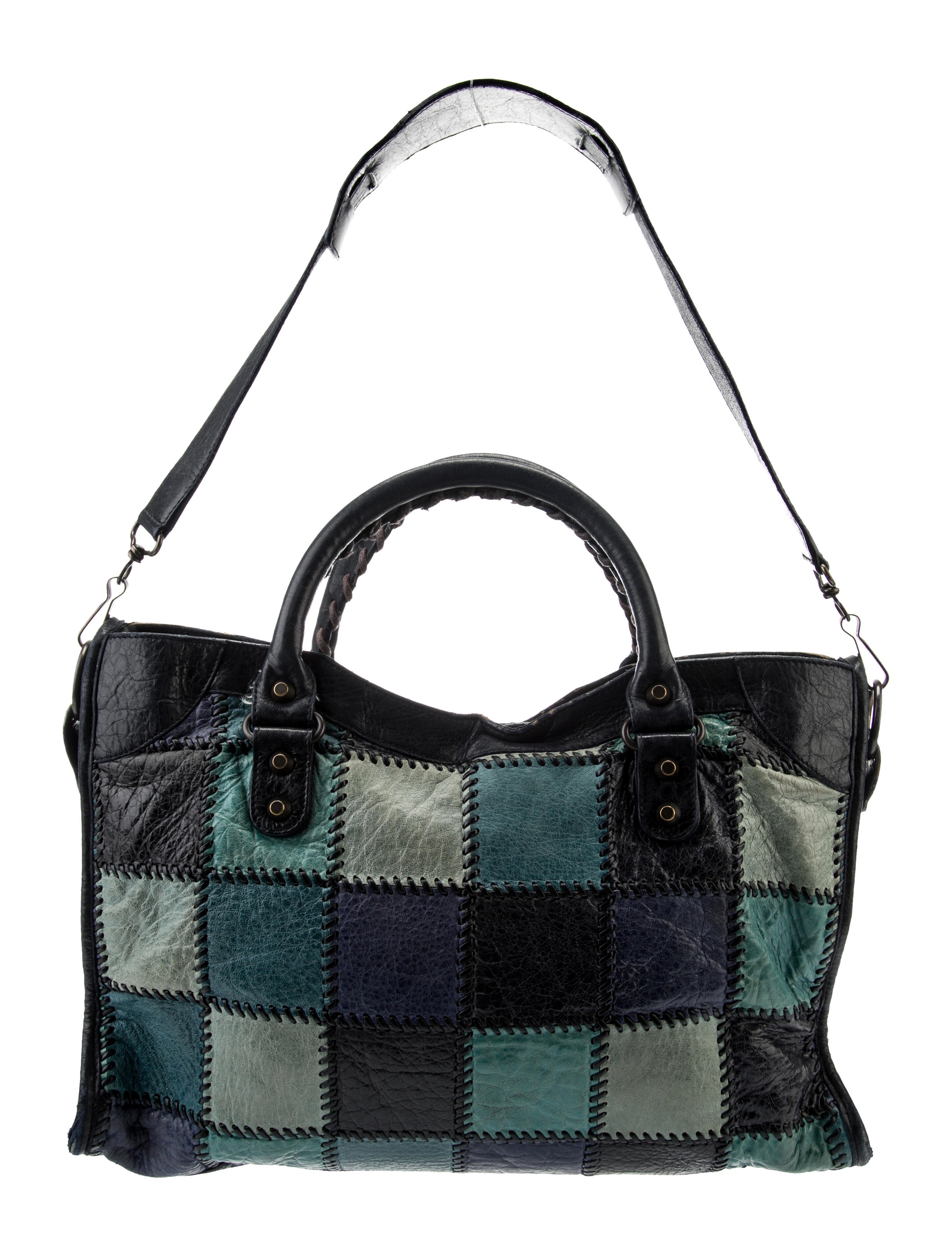 BALENCIAGA　バッグ Balenciaga Motocross Classic Patchwork City Bag - Green Handle