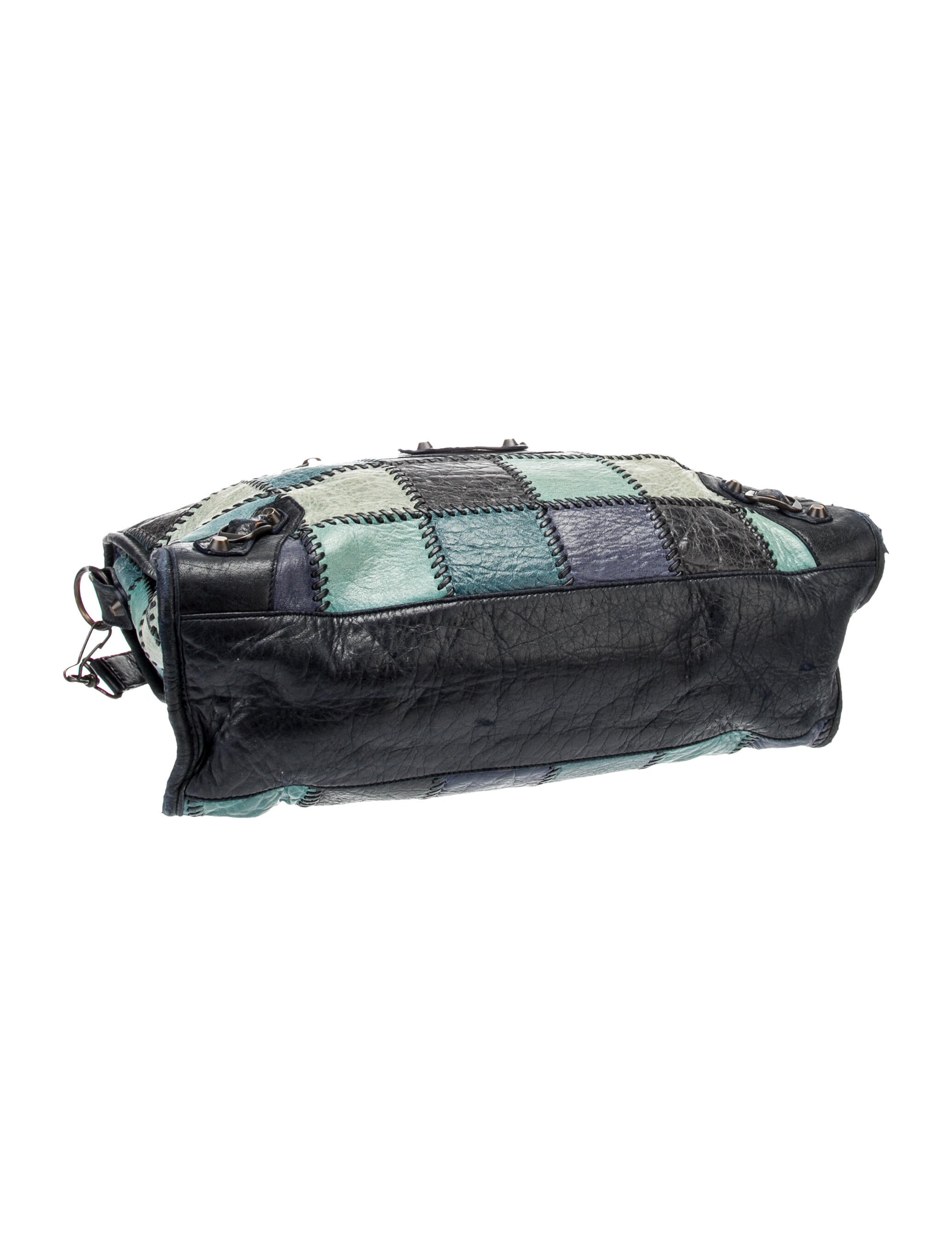 Balenciaga Motocross Classic Patchwork City Bag - Green Handle