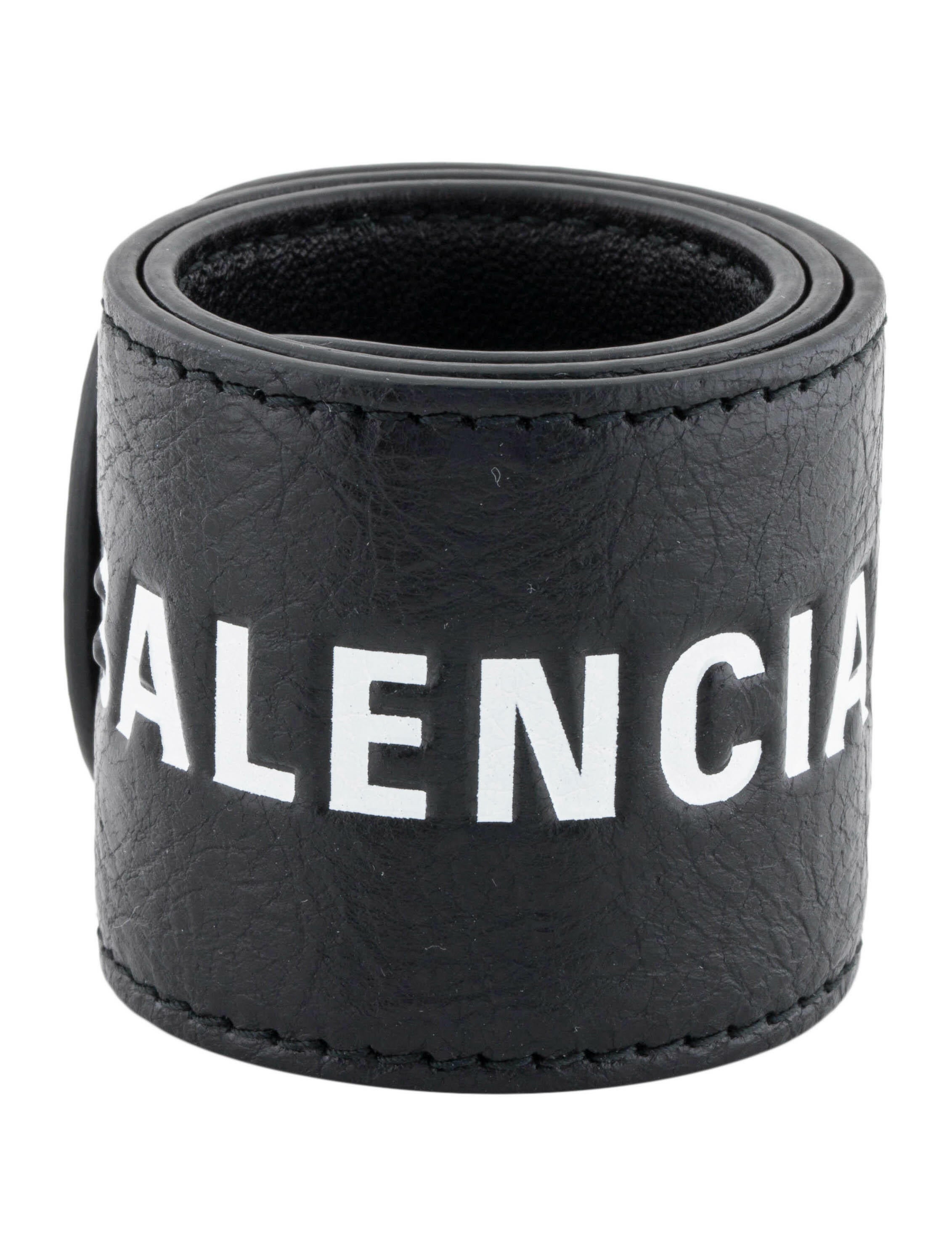 Balenciaga Leather Logo Slap Cycle Bracelet - Black Wrap
