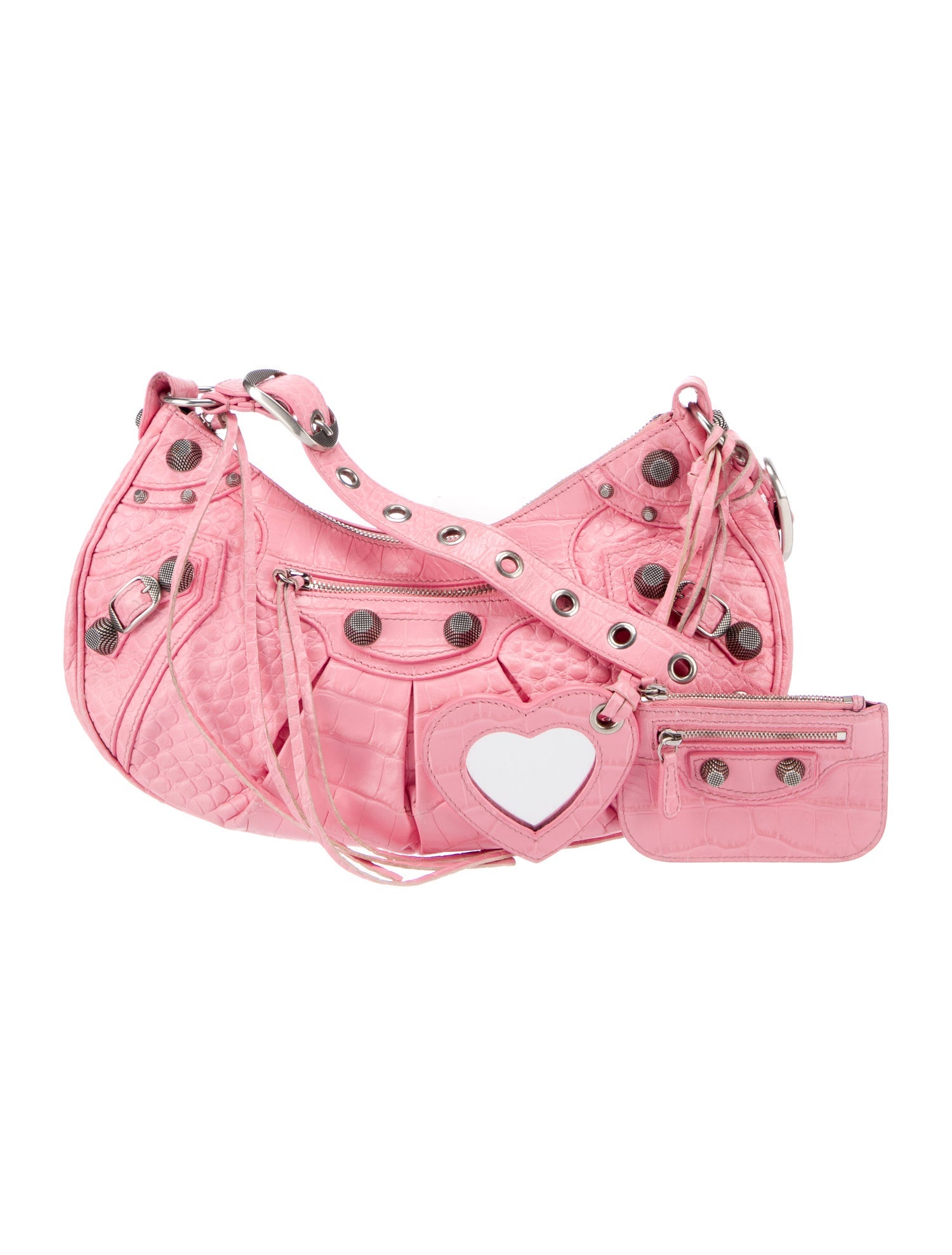 Balenciaga 2022 Embossed Le Cagole Small Shoulder Bag Pink Shoulder