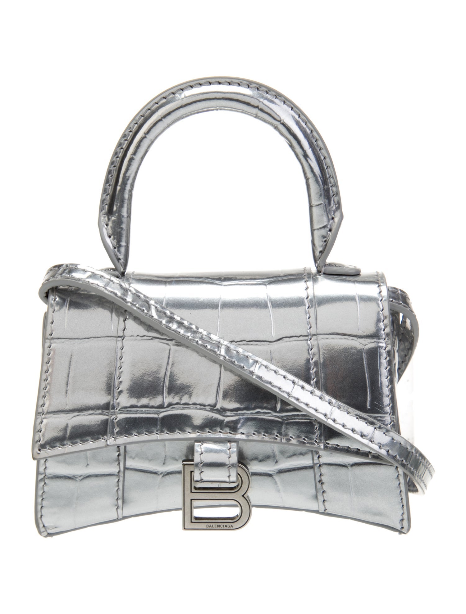 Balenciaga 2021 Embossed Mini Hourglass Top Handle Bag Black Mini