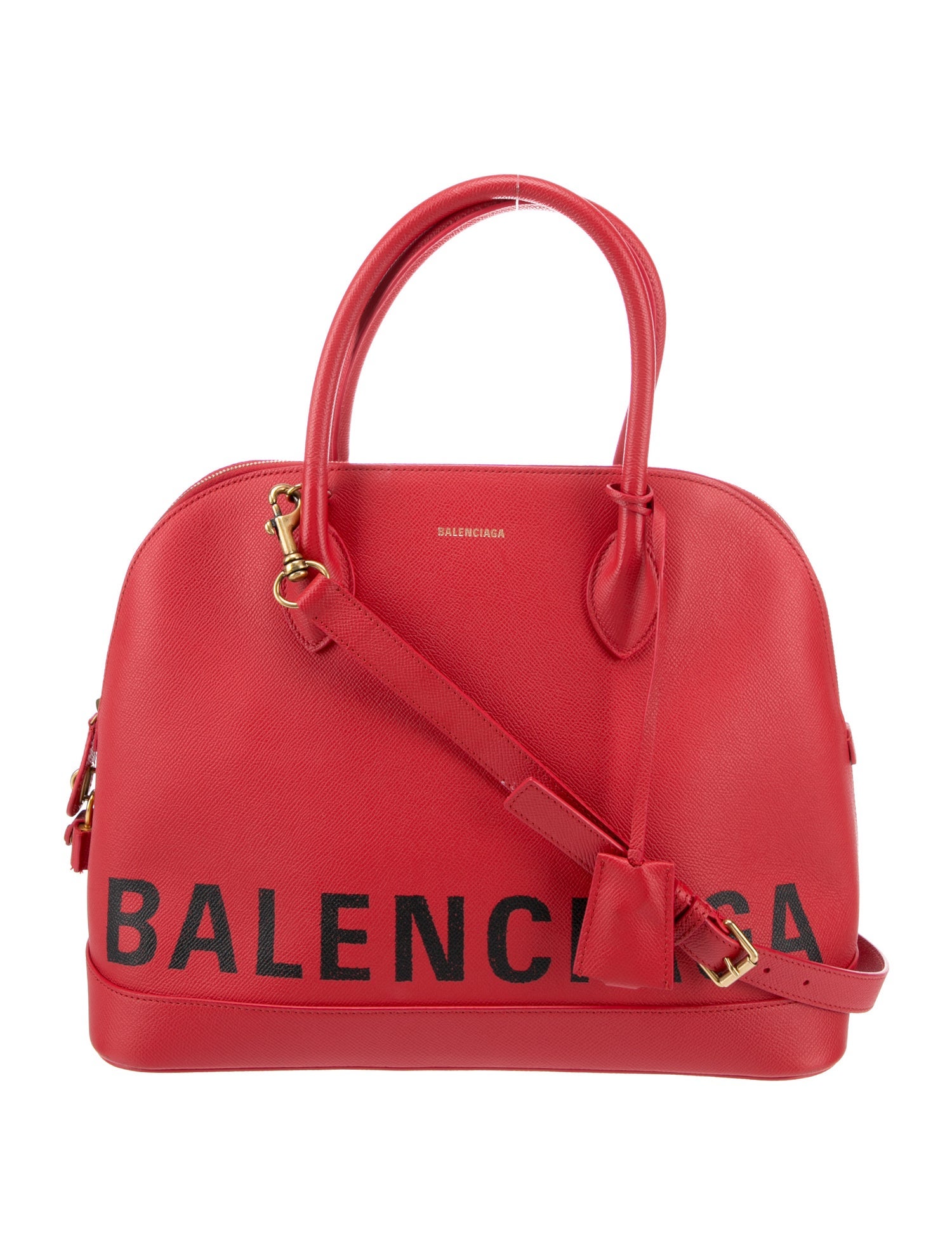 Balenciaga Logo Ville M Top Handle Bag Red Handle Bags, Handbags